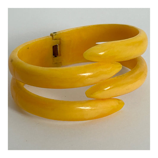 Vintage 1960s Yellow Plastic Mod Hinged Cuff Clamper Bracelet Bangle