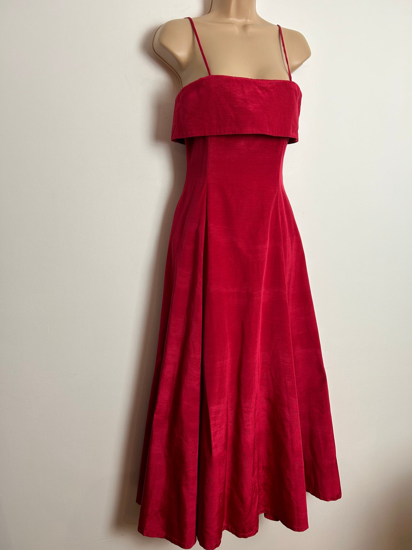Vintage 1980s DROOPY & BROWNS By Angela Holmes UK Size 8 Red Strappy Flared Maxi Occasion Dress