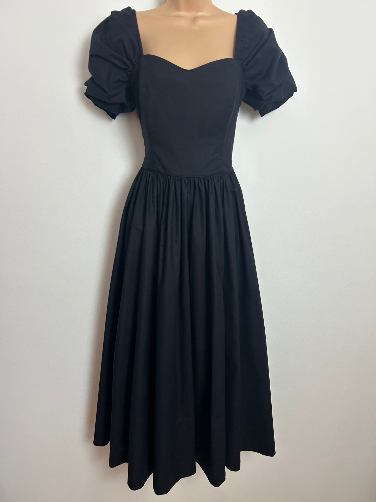 Vintage 1980s LAURA ASHLEY Size 10 (14 On Labels) Black Cotton Boned Princess Ballgown Dress