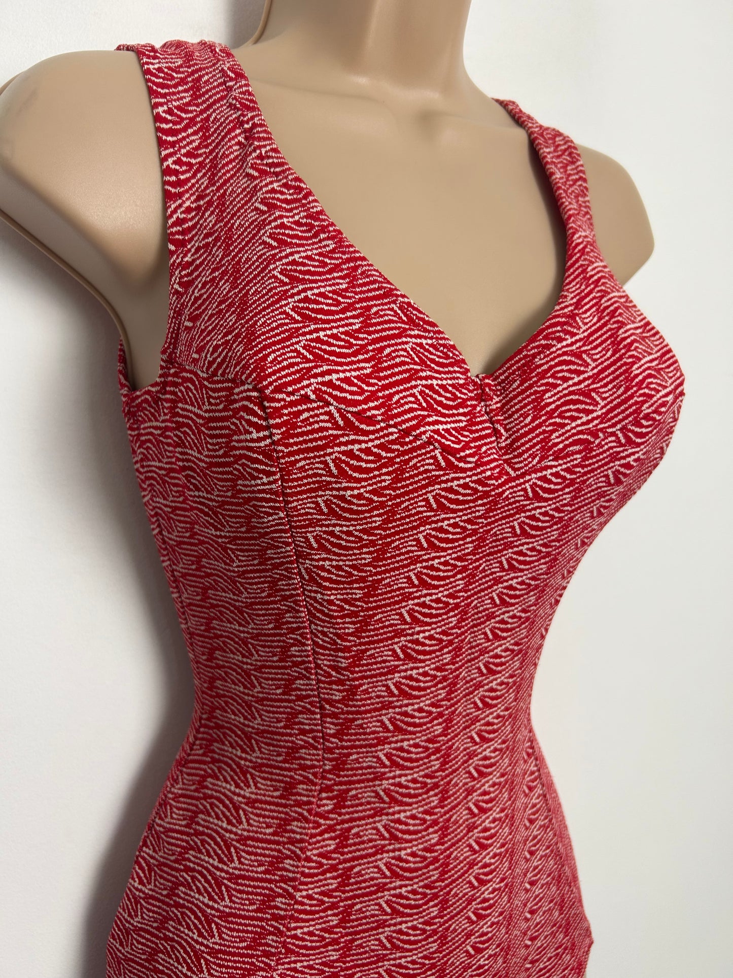 Vintage Late 1950s BALNEA PARIS Size 10 Red & White Pattern Padded Cup Swimsuit