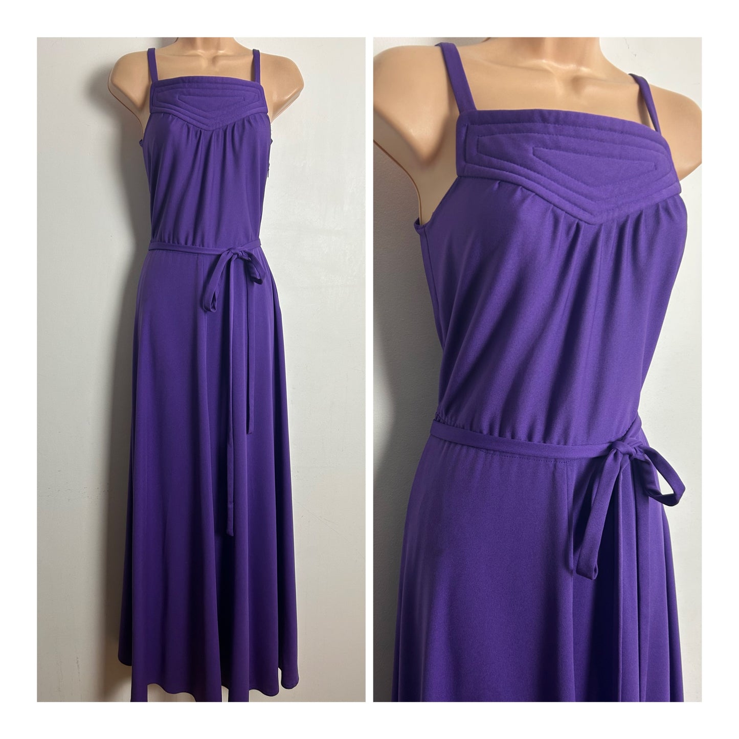 Vintage 1970s Size 6-8 Purple Sleeveless Stitch Panel Detail Maxi Dress