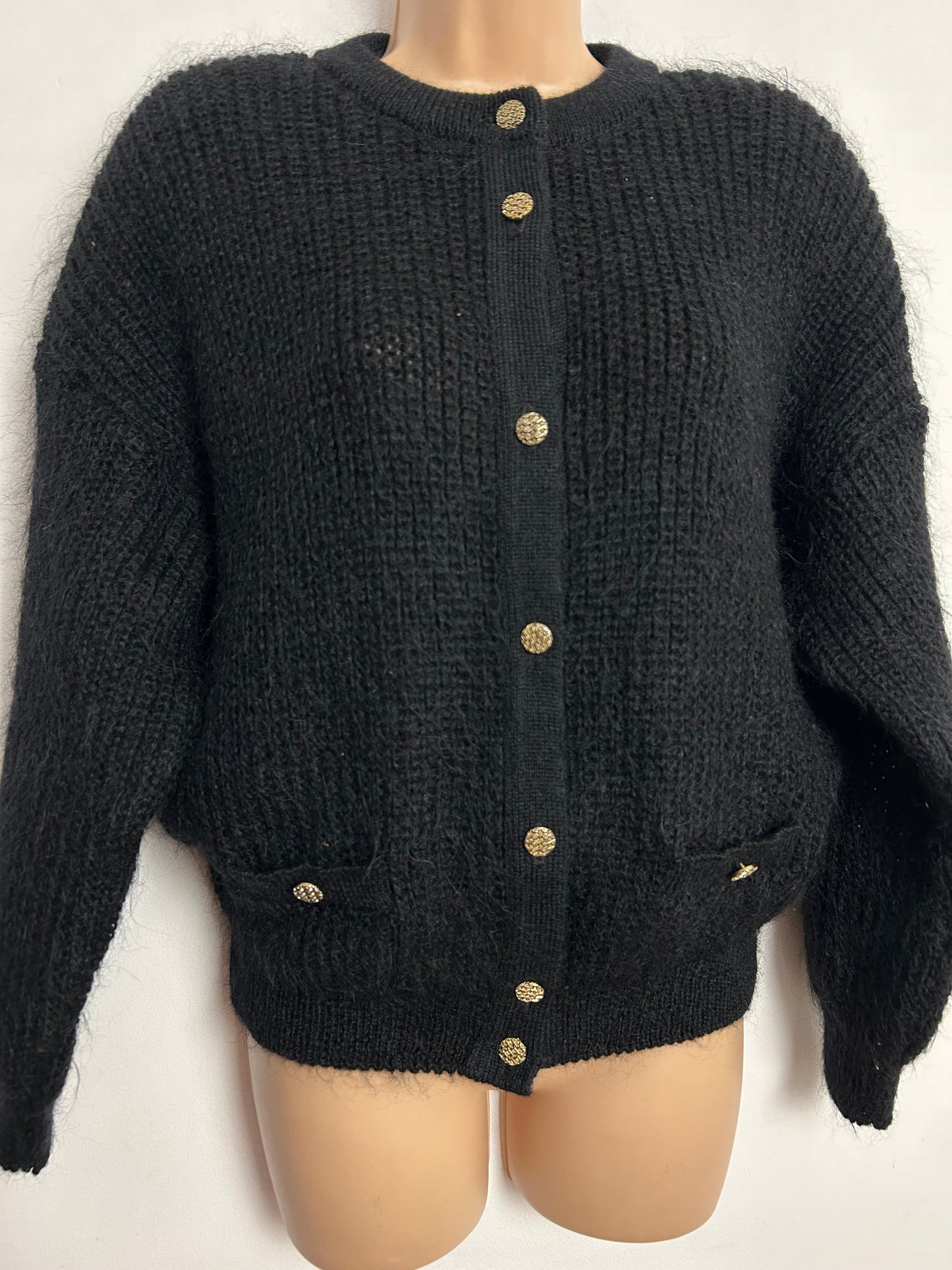 Vintage 1990s ST MICHAEL Up To Size 16 Black Mohair Mix Cardigan