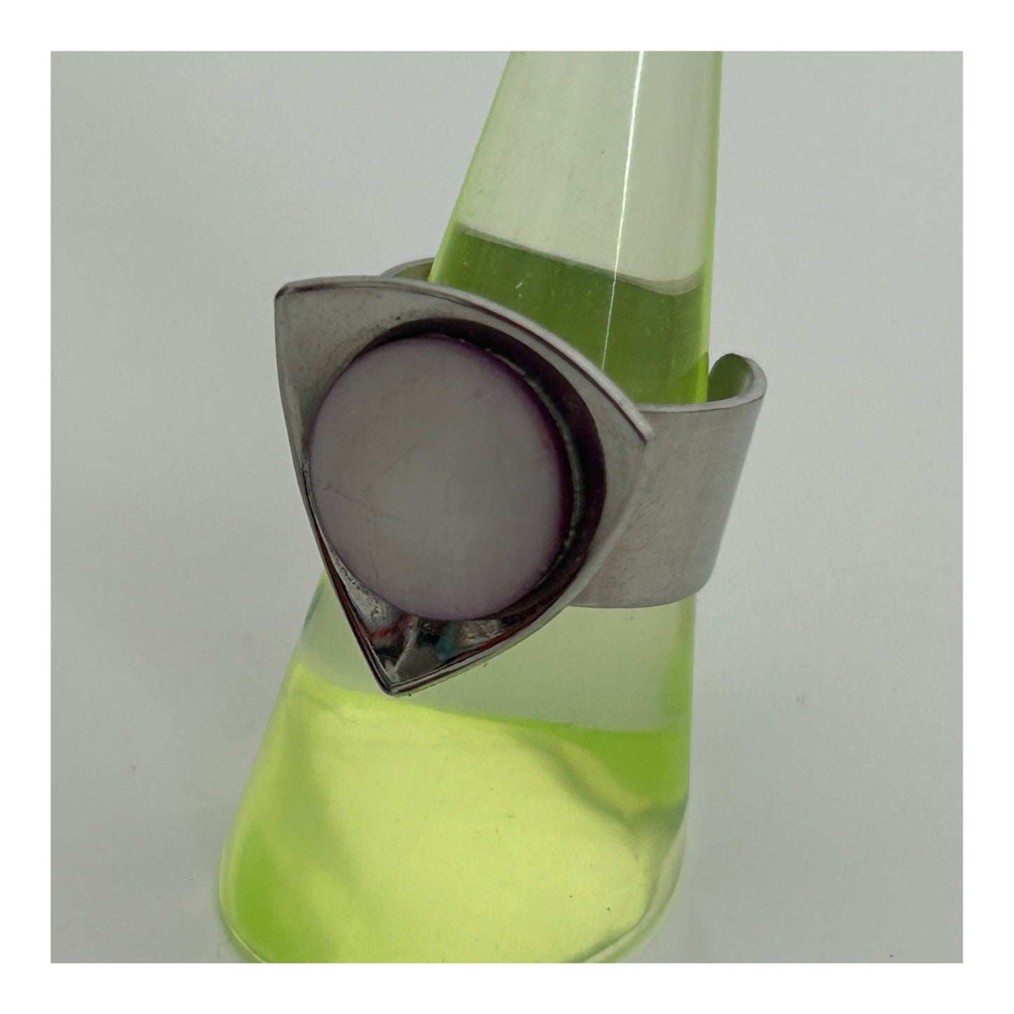 Vintage Silver Steel Shell Plaque Set Adjustable Triangular Shape Modernist Ring Size M