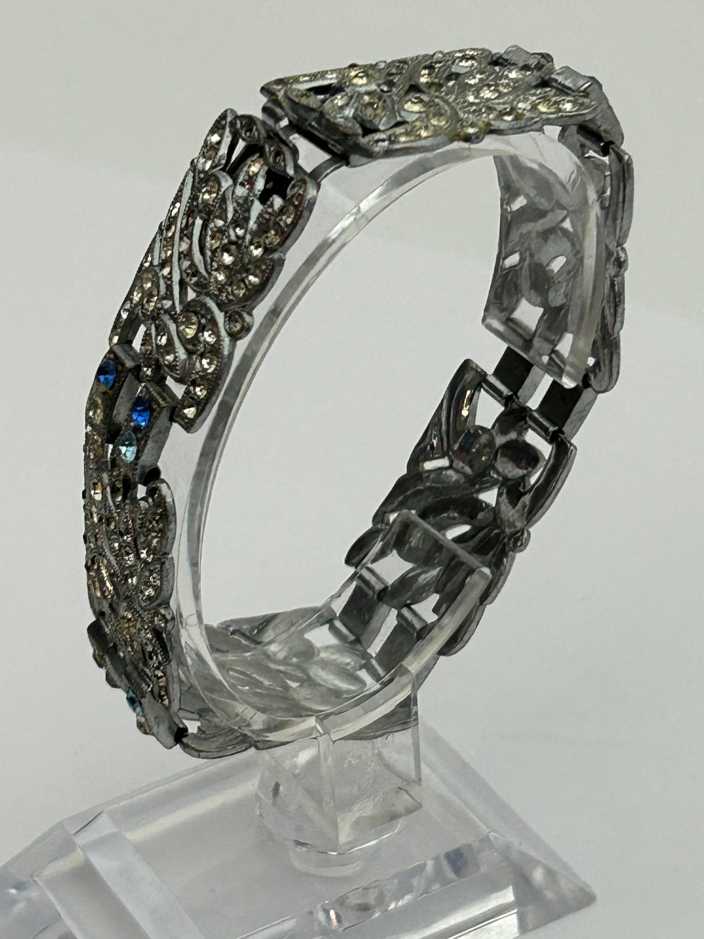 Vintage 1960s Silver Tone Paste Diamante Panelled Bracelet - Please Read