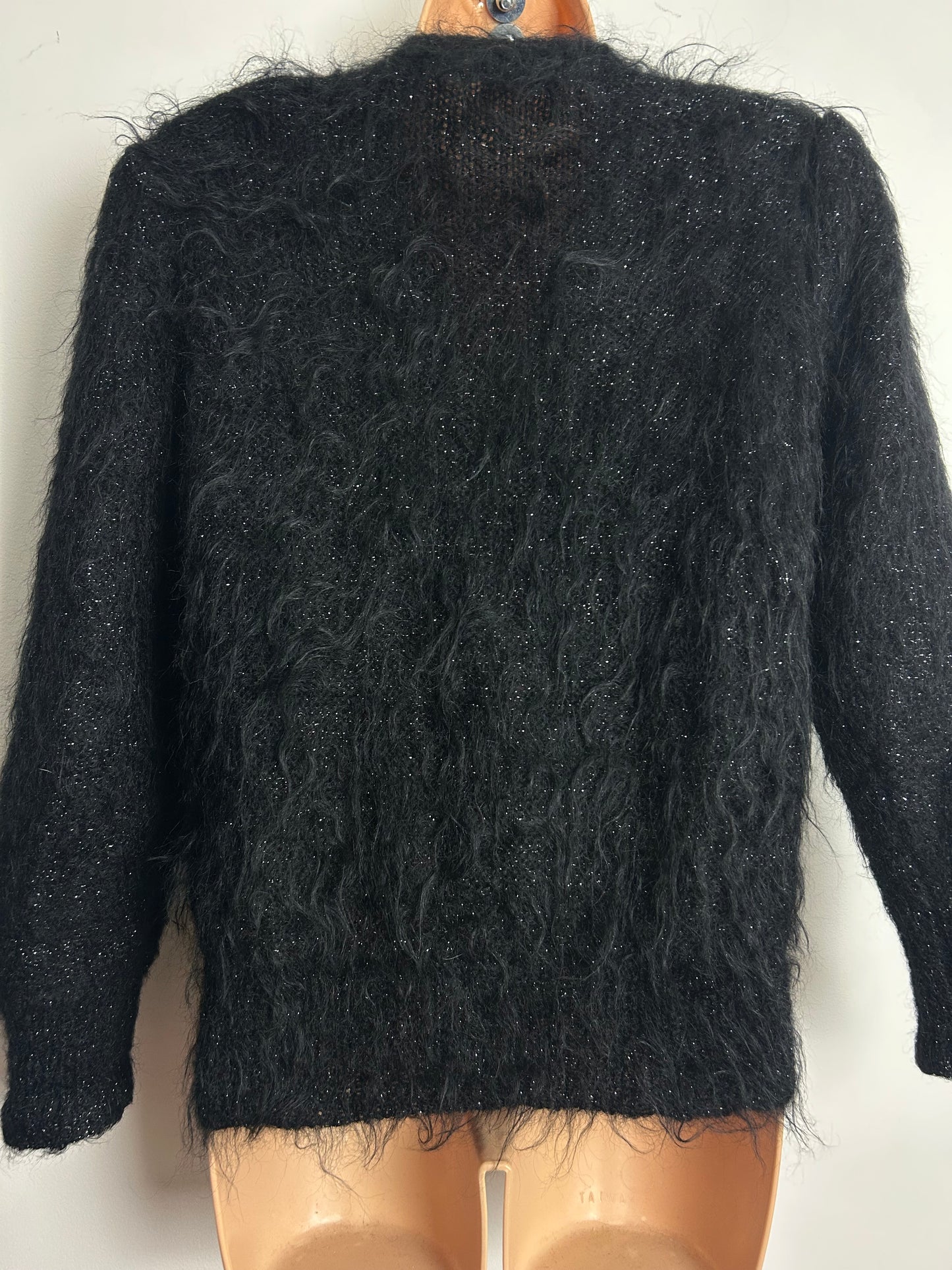 Vintage 1980s Size 12-14 Black Glittery Mohair Mix Cardigan