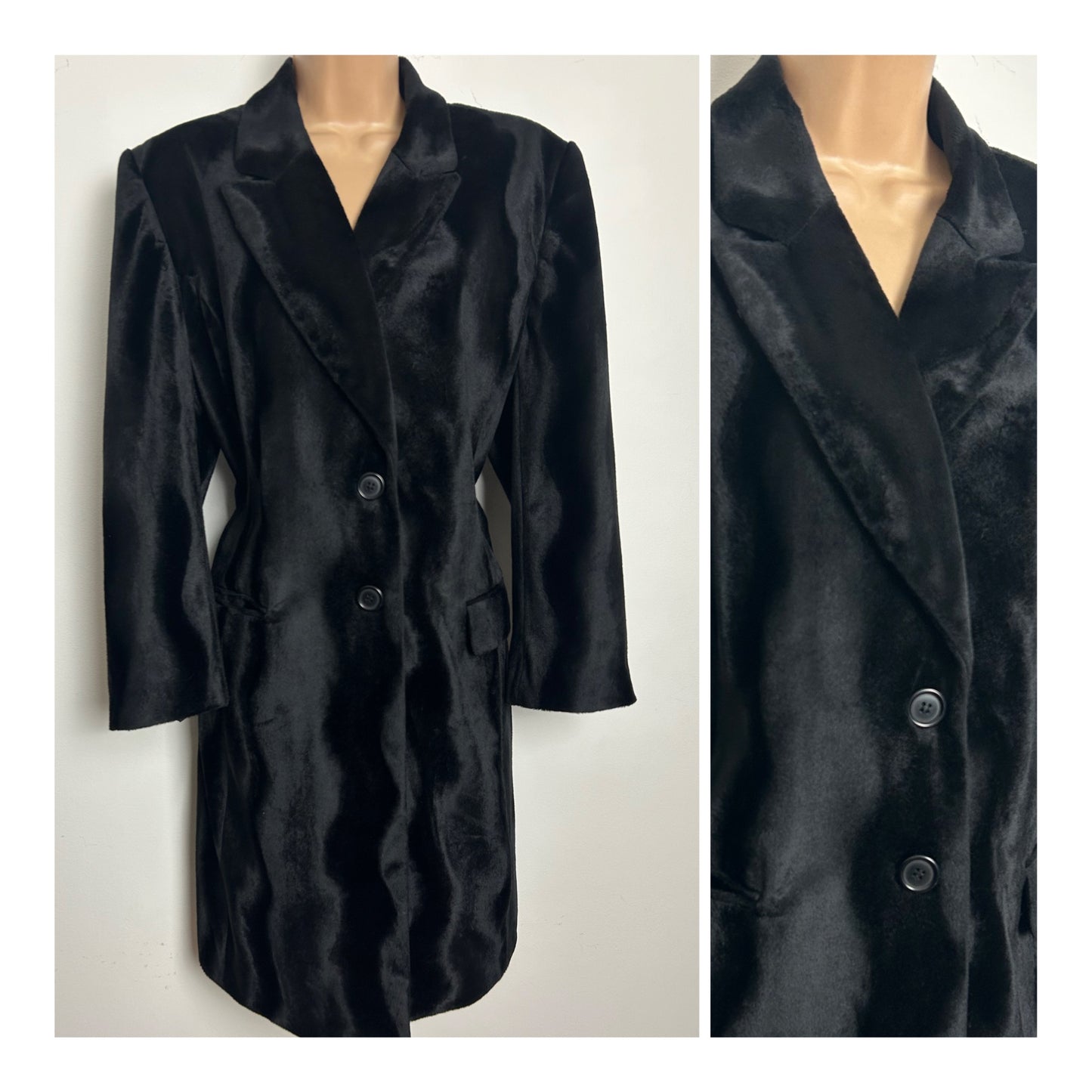 Vintage 1980s Size 12-14 Black Velvet Wavy Pattern Long Sleeve Blazer Style Jacket