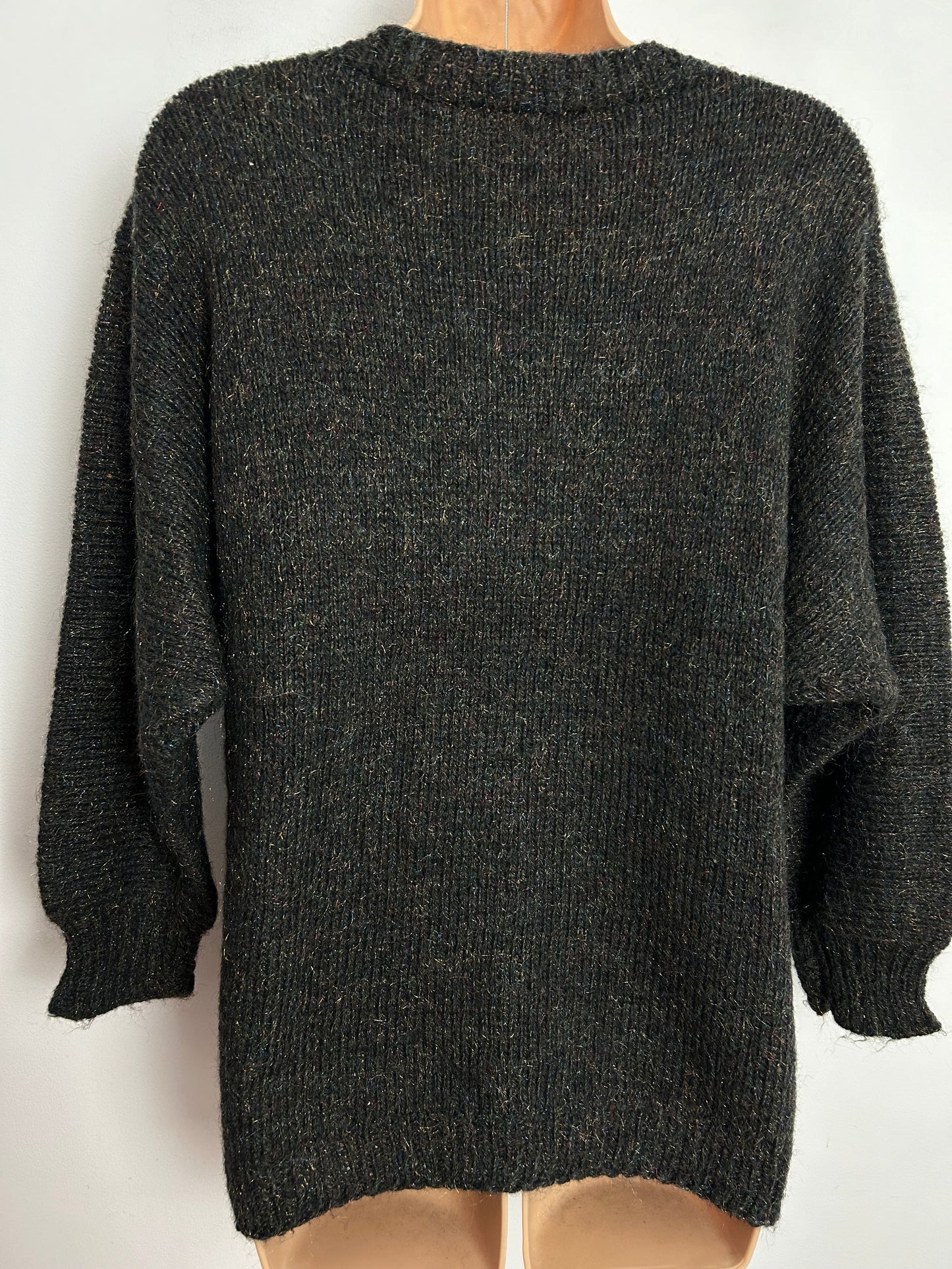 Vintage 1980s One Size Up To Size 16 /18 Dark Grey Mohair Mix Duck Applique Long Sleeve Jumper