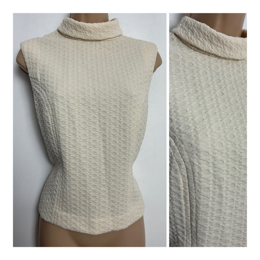 Vintage Late 1960s Early 1970s ST MICHAEL Size 10 Cream Crimplene Textured Mod Top