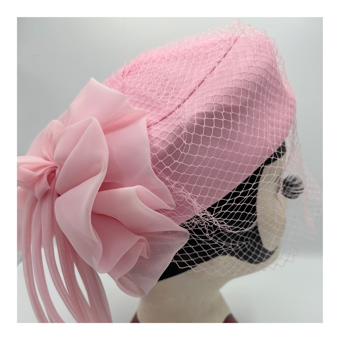 Vintage KANGOL Designs Pink Net Covered Pill Box Hat