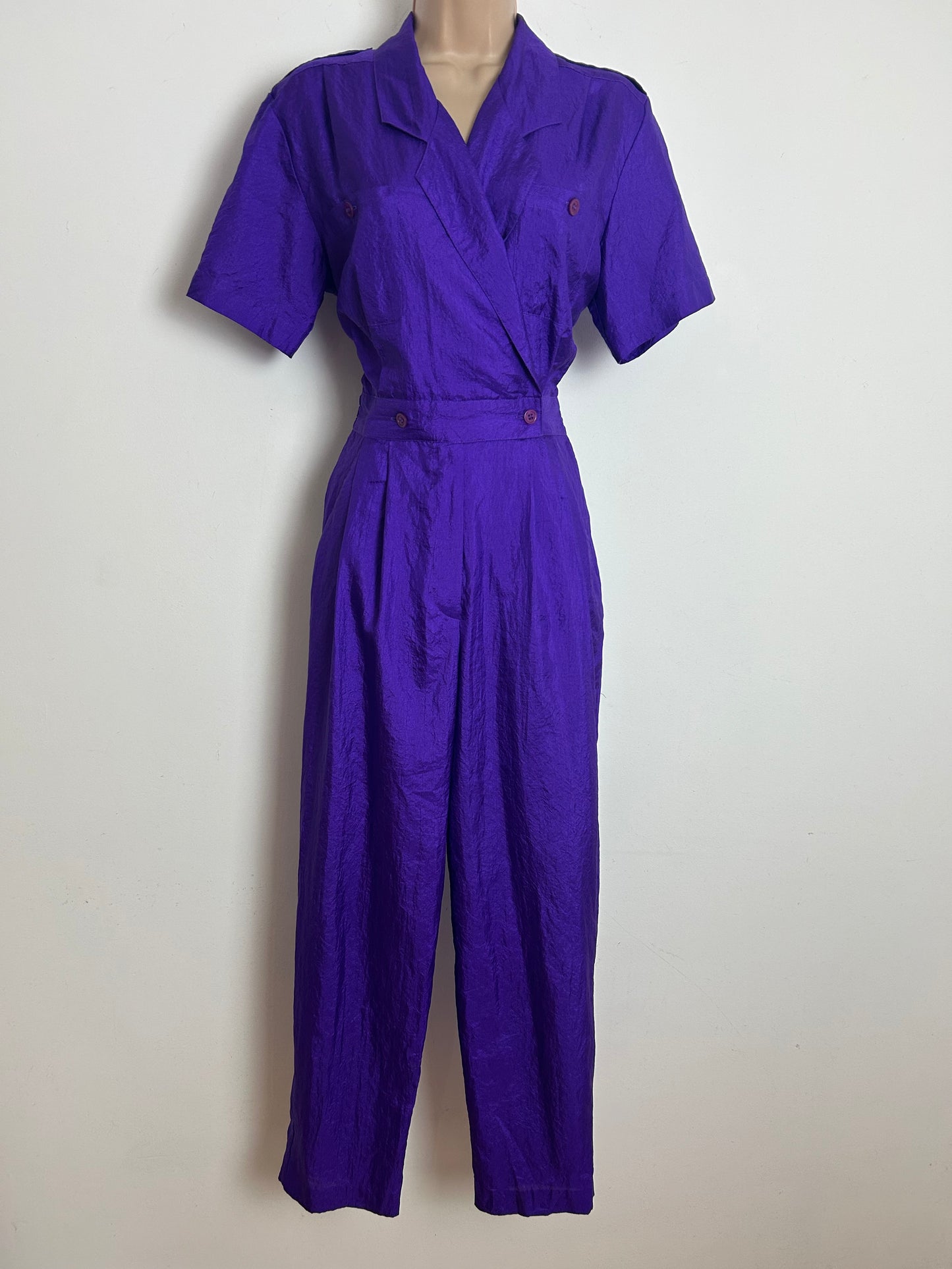 Vintage 1980s LAURA & JAYNE COLLECTION Size 10 Purple Short Sleeve Jumpsuit