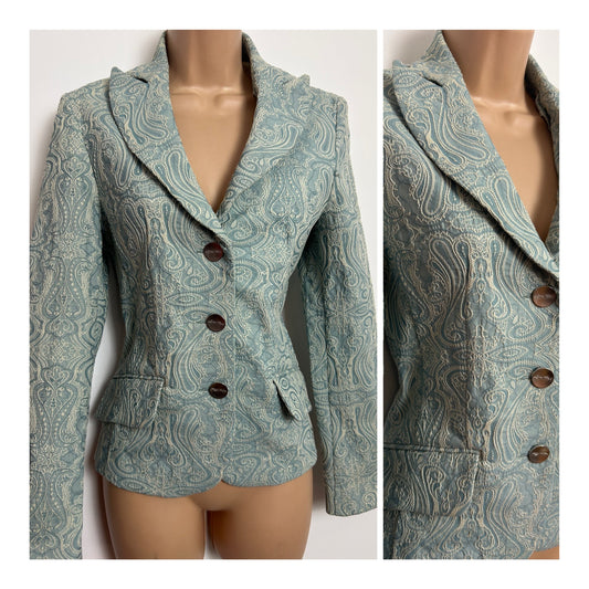 Vintage Y2K LISA TOSSA Size 10 Duck Egg Blue & Cream Embossed Pattern Jacket