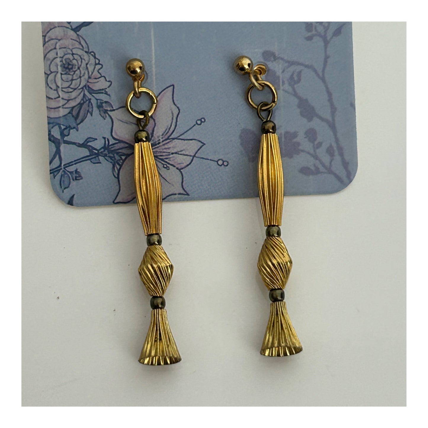 Vintage Brushed Gold Tone Sculptural Drop Earrings