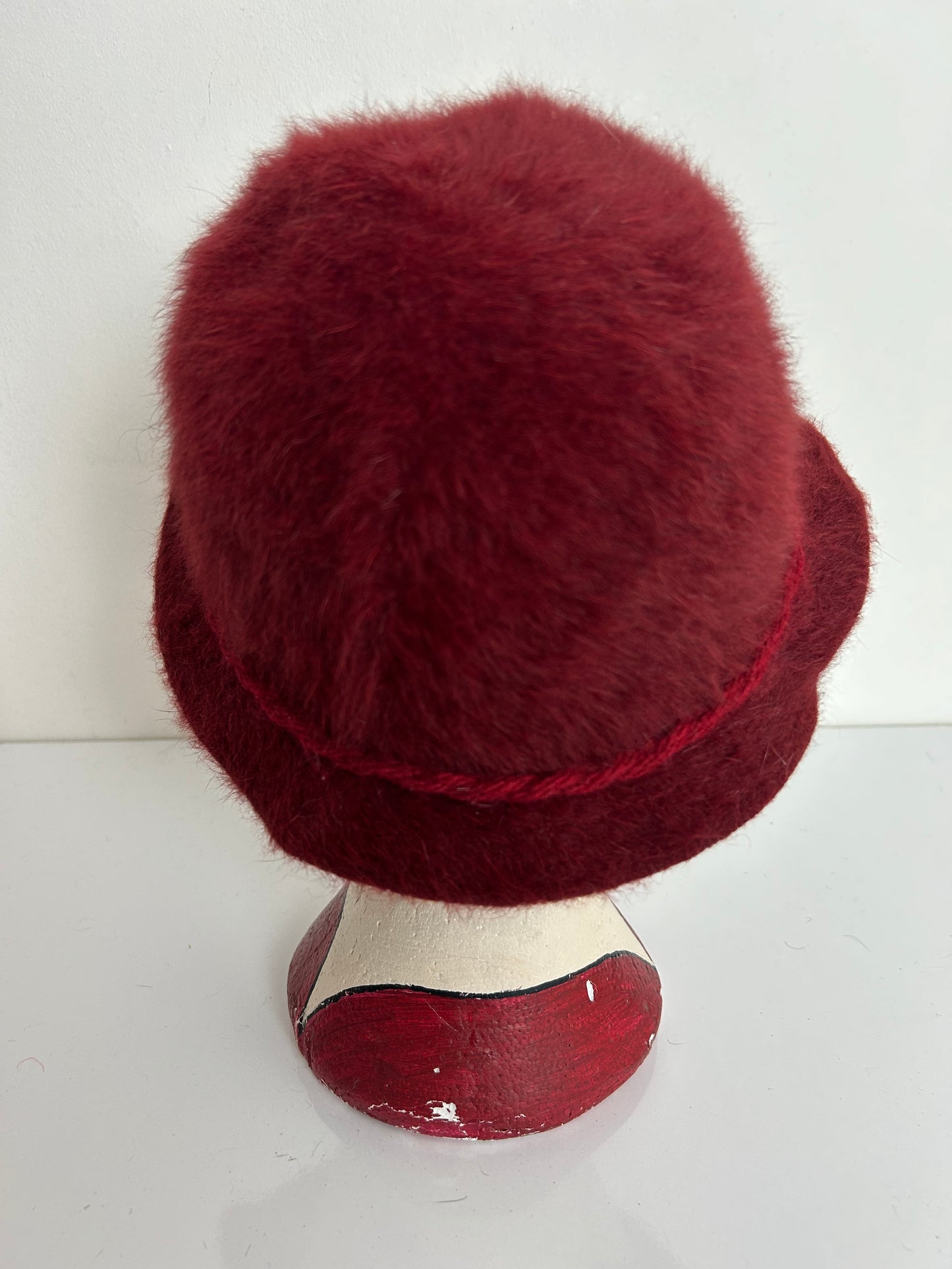 Vintage Austrian CHRISTA LEHNERT Dark Red Angora Wool Rope Trim Trilby Style Hat