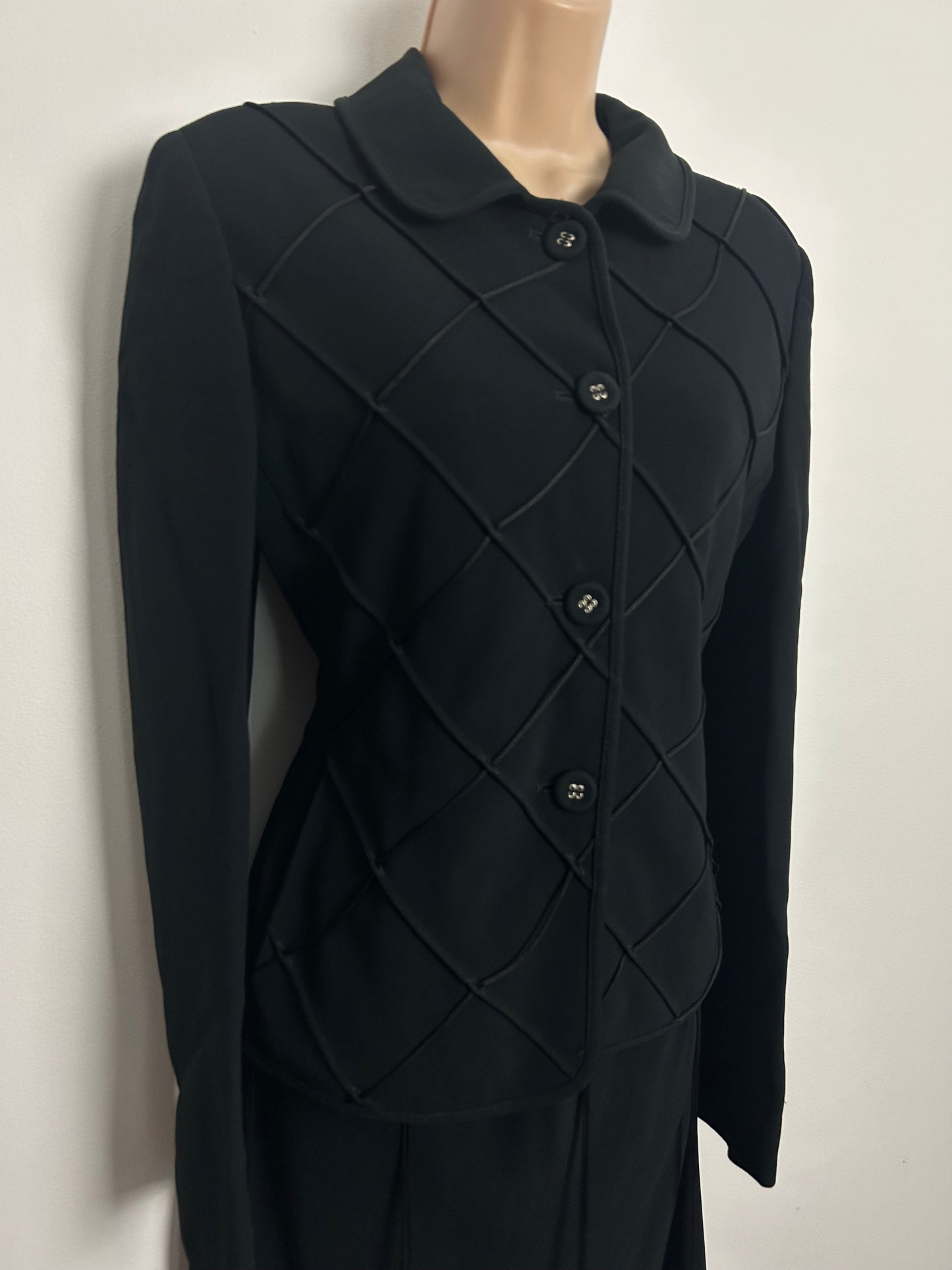 Vintage Late 1990s MOSCHINO CHEAP & CHIC Size 10 Black Lattice String Detail Little Black Dress & Matching Jacket Suit