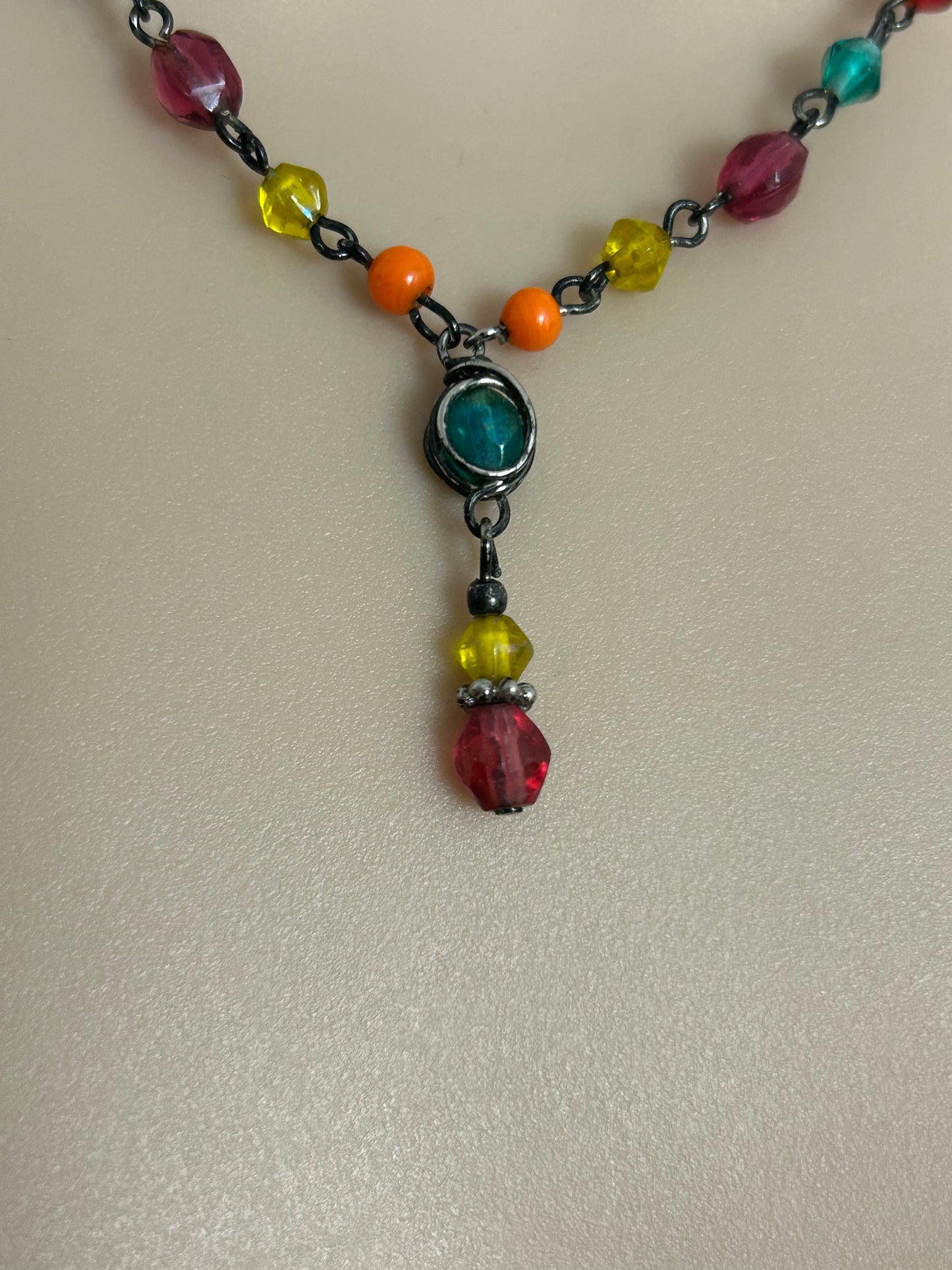 Vintage Multicolour Glass Stone Set Droplet Necklace