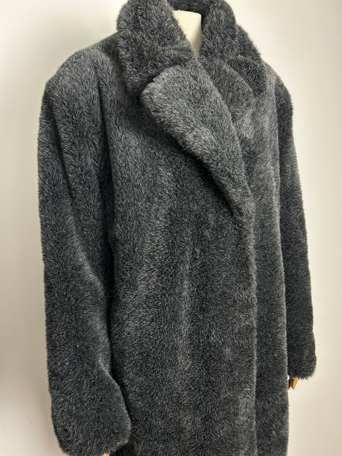 Modern SAIX Size 14-16 Dark grey faux fur knee length coat