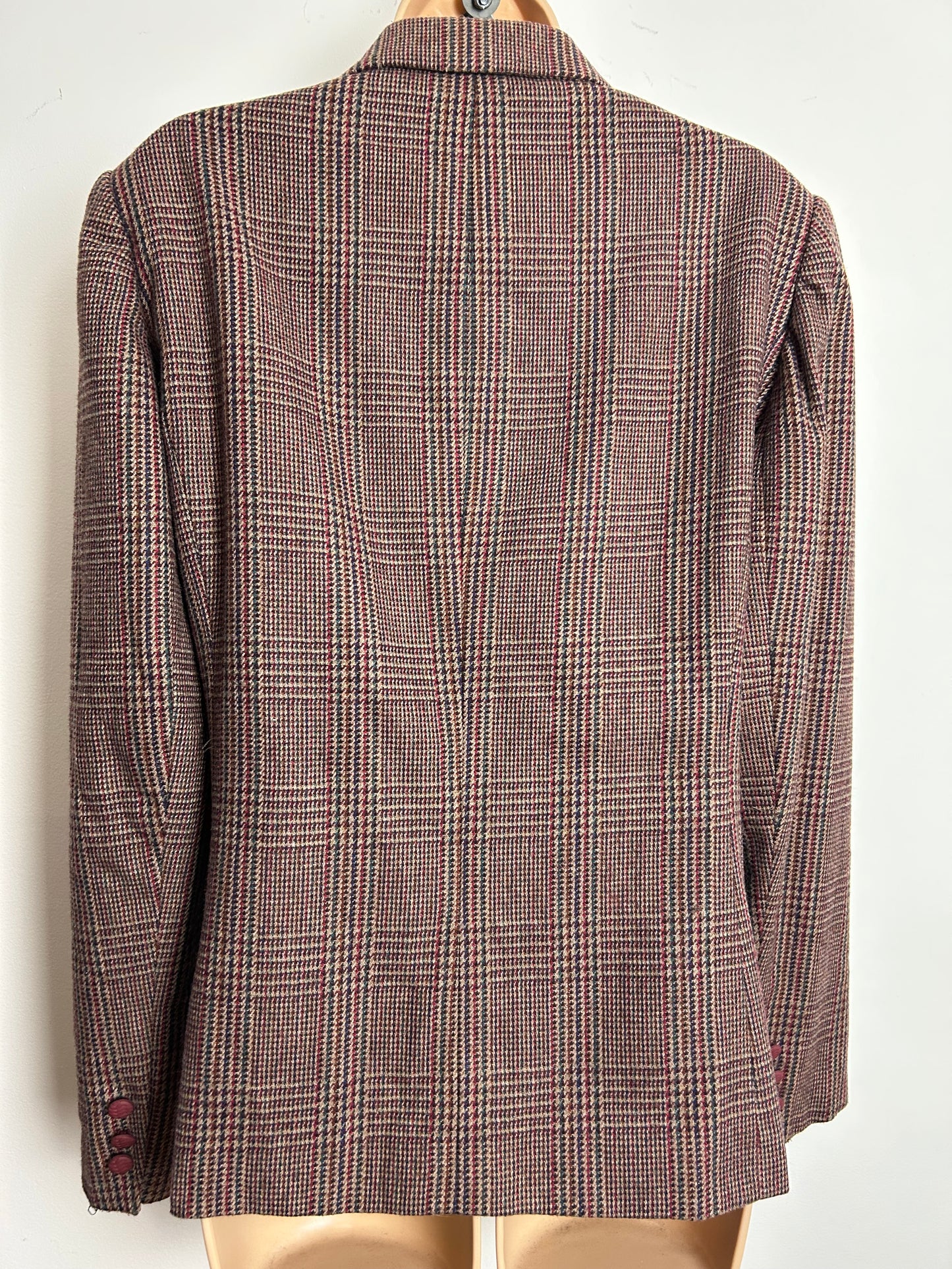 Vintage 1990s Size 14 Brown Tweed Check Wool Blend Blazer