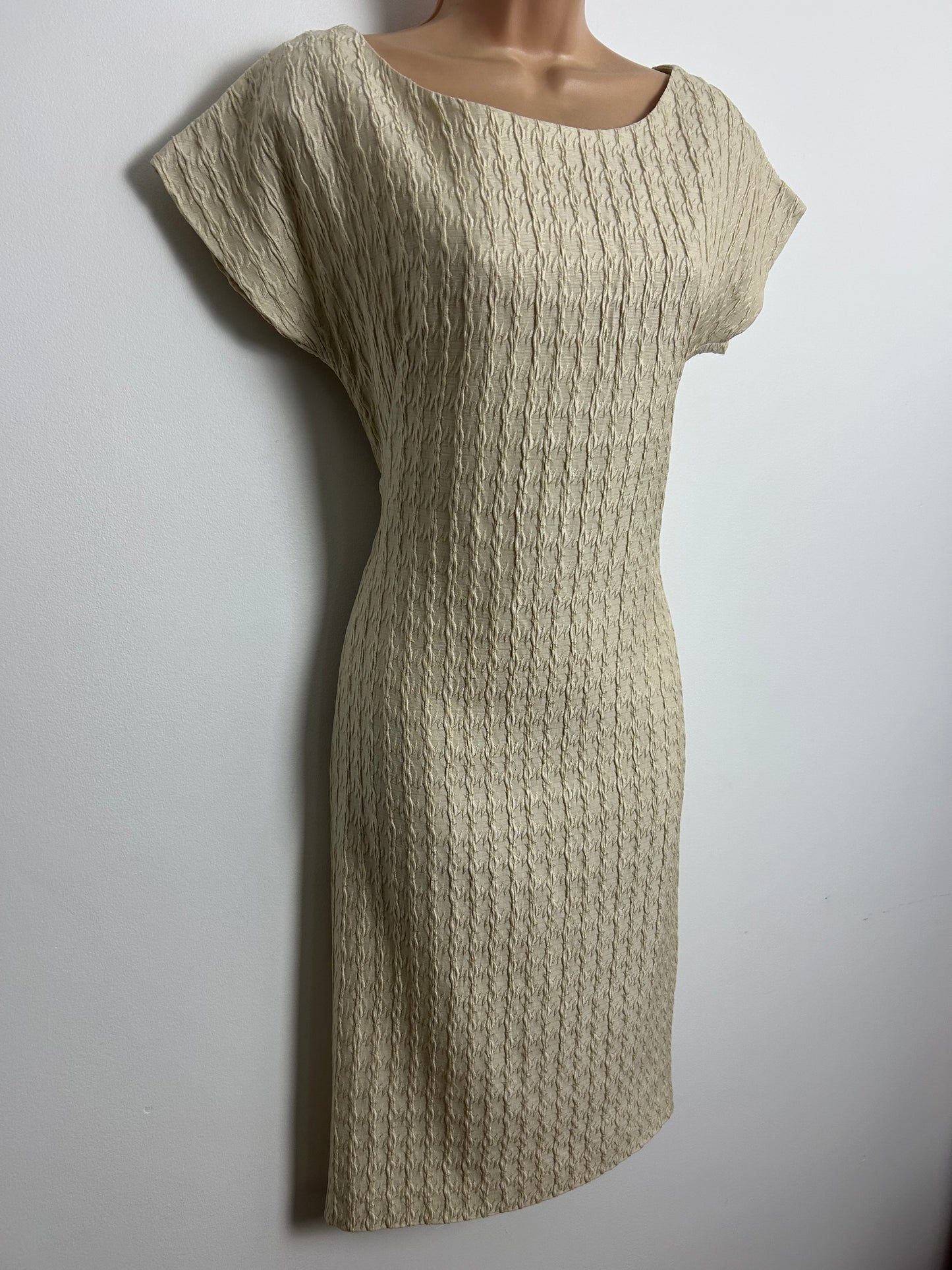 Vintage 1990s MOSCHINO CHEAP & CHIC Size 10 Cream Crinkle 60s Style Dress & Jacket Suit