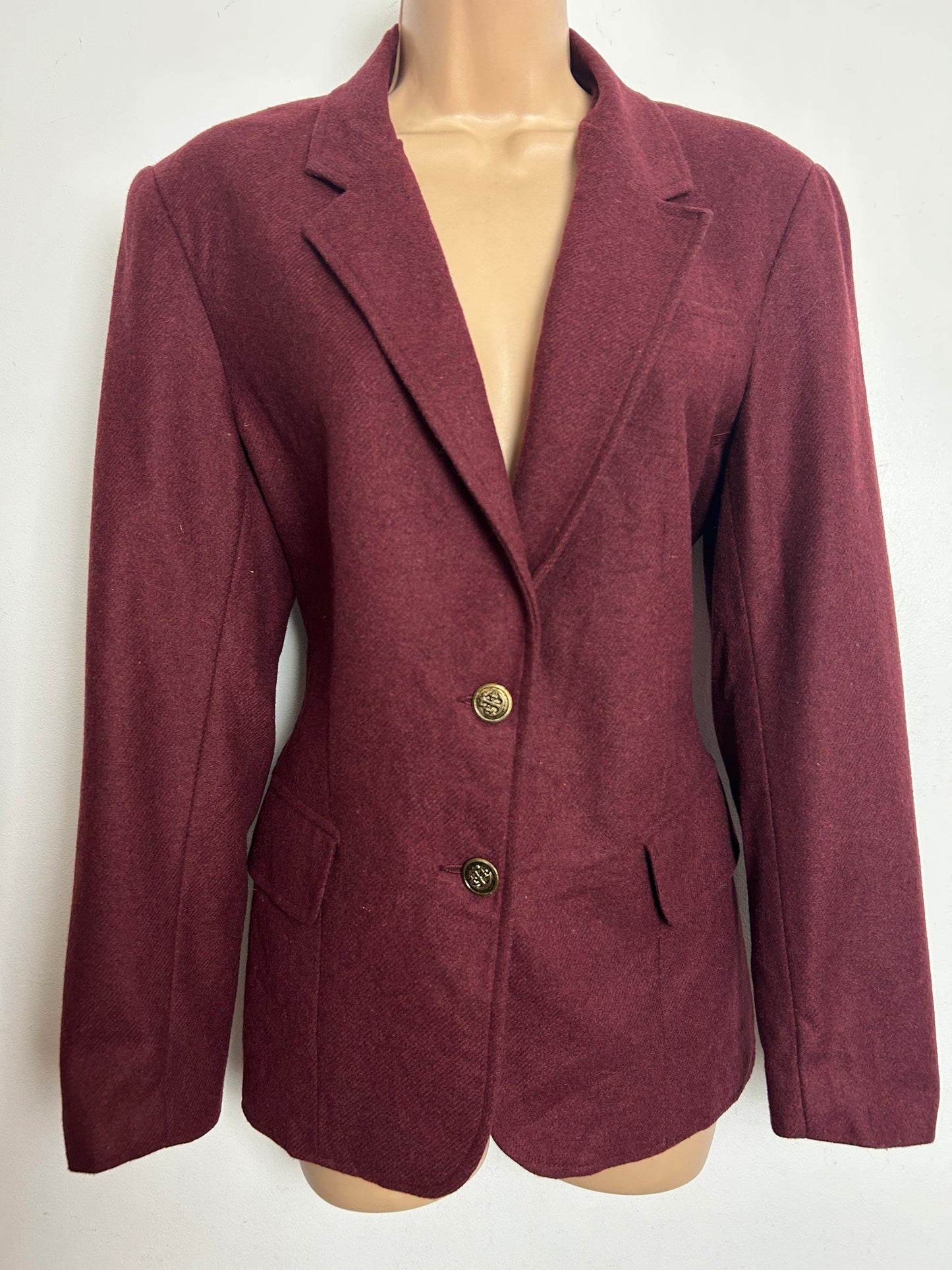 Vintage 1980s HARRINGTON SQUARE Size 12 Wine Red 65% Pure New Wool Blazer