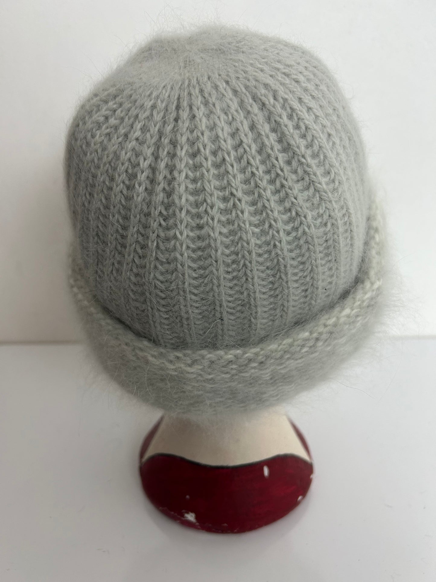 Vintage Pale Grey Wool & Angora Mix Turn Up Detail Beanie Winter Hat