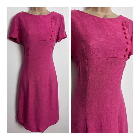 Vintage 1960s RHONA ROY UK Size 8-10 Candy Pink Short Sleeve Mod Shift Dress
