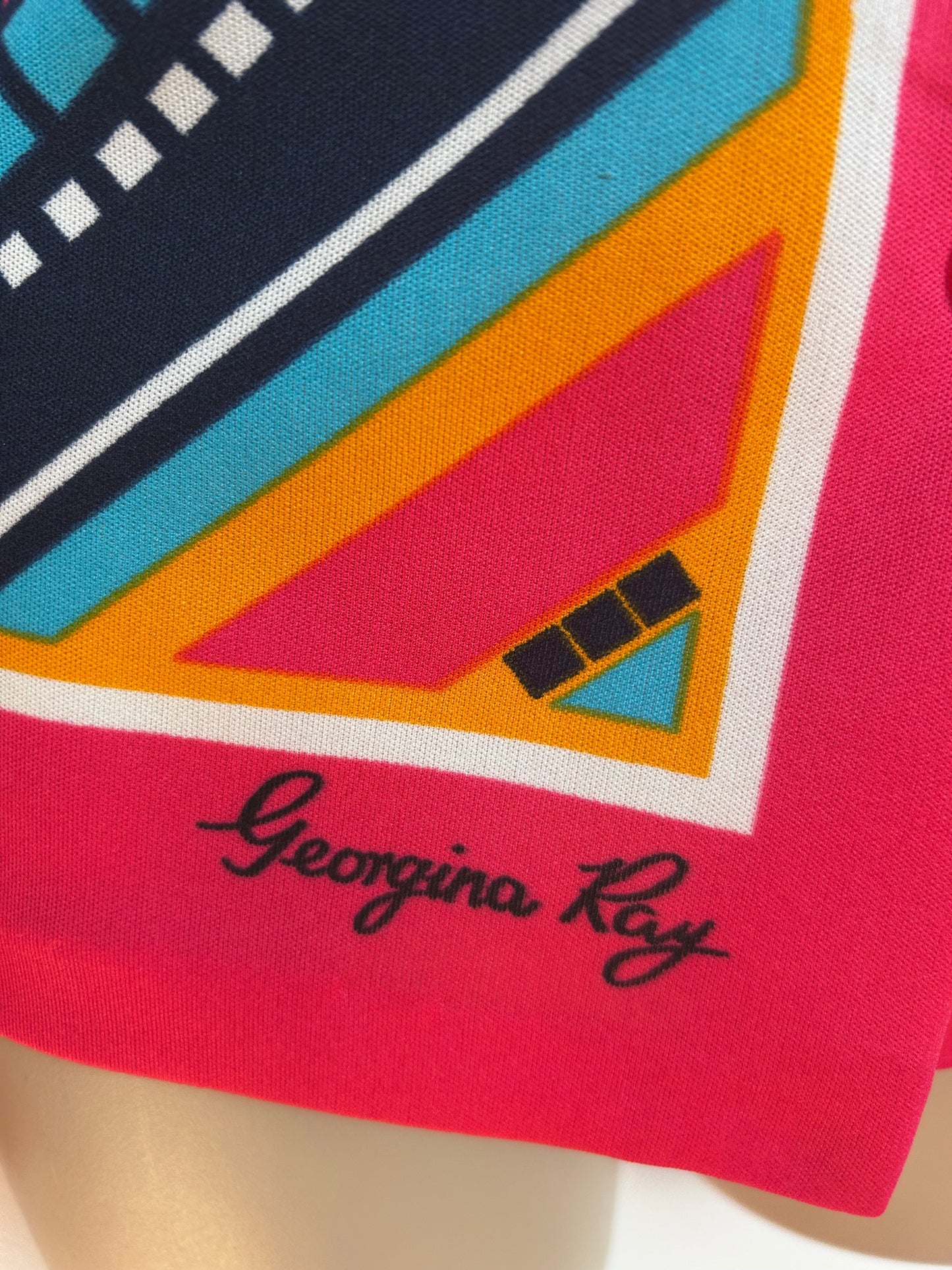 Vintage 1970s Size 10-12 JERSEY MASTERS Hot Pink Orange Turquoise &Navy Blue Stripe Long Sleeve Shir