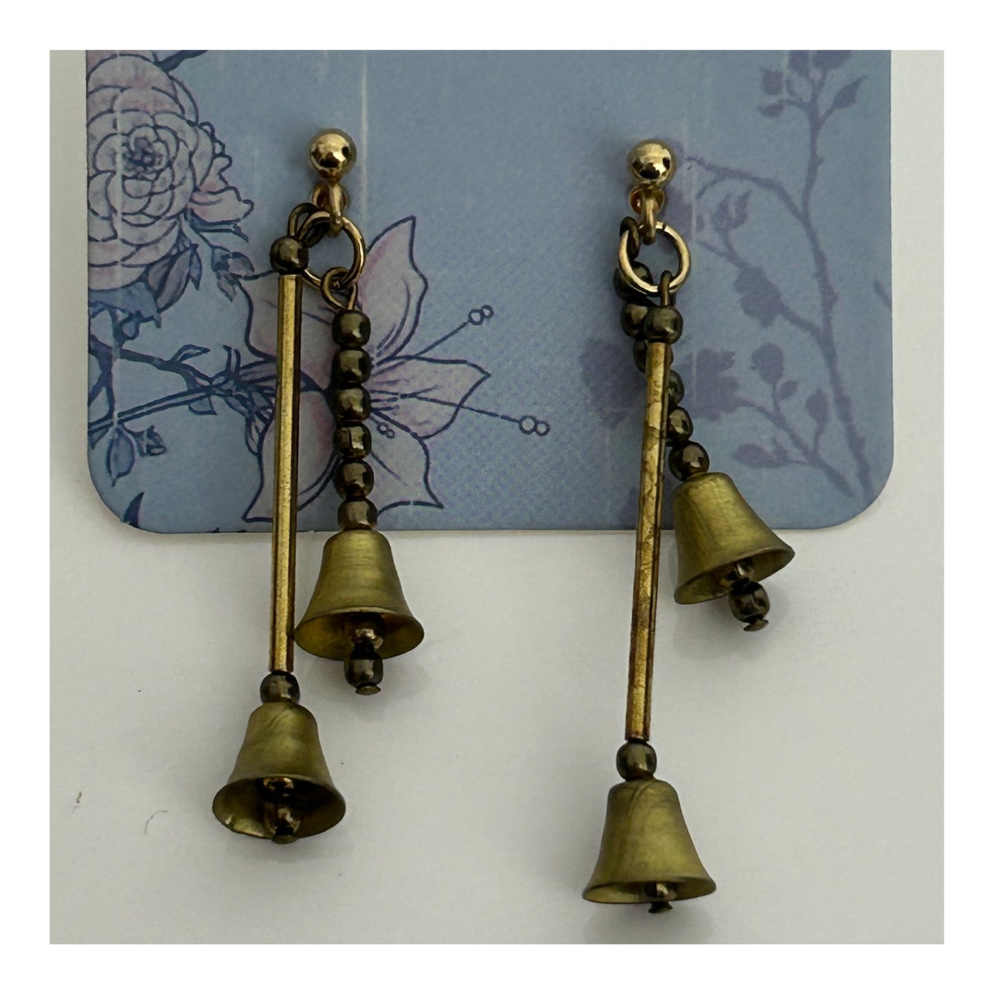 Vintage Gold Tone Double Bell Dangling Earrings