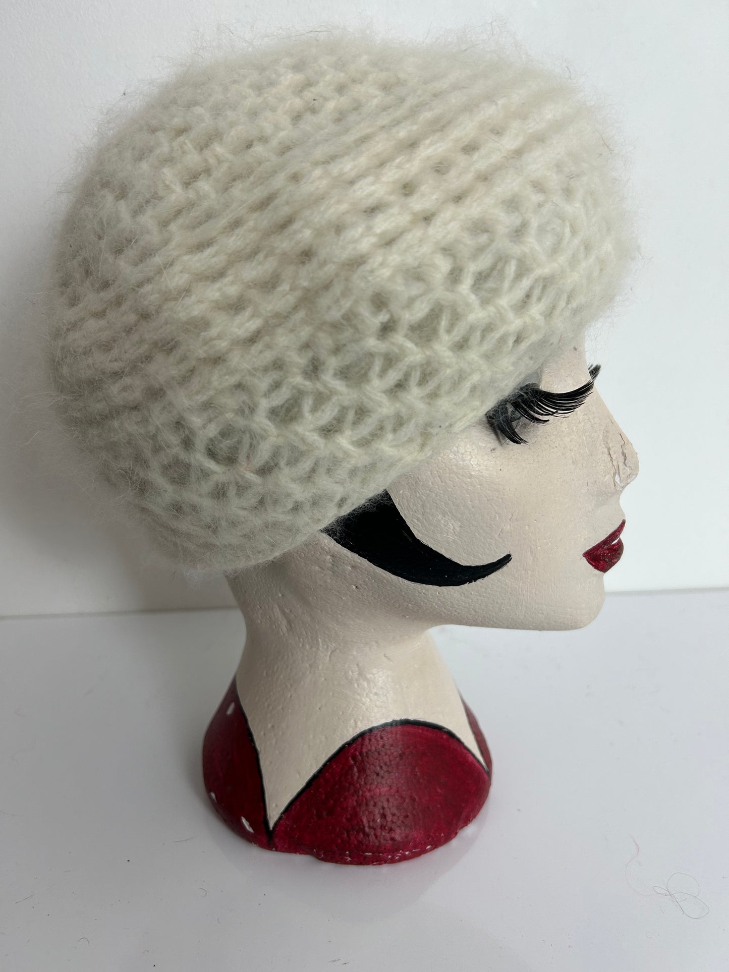 Vintage Winter White Angora & Wool Mix Reversible Beret/Beanie Style Hat