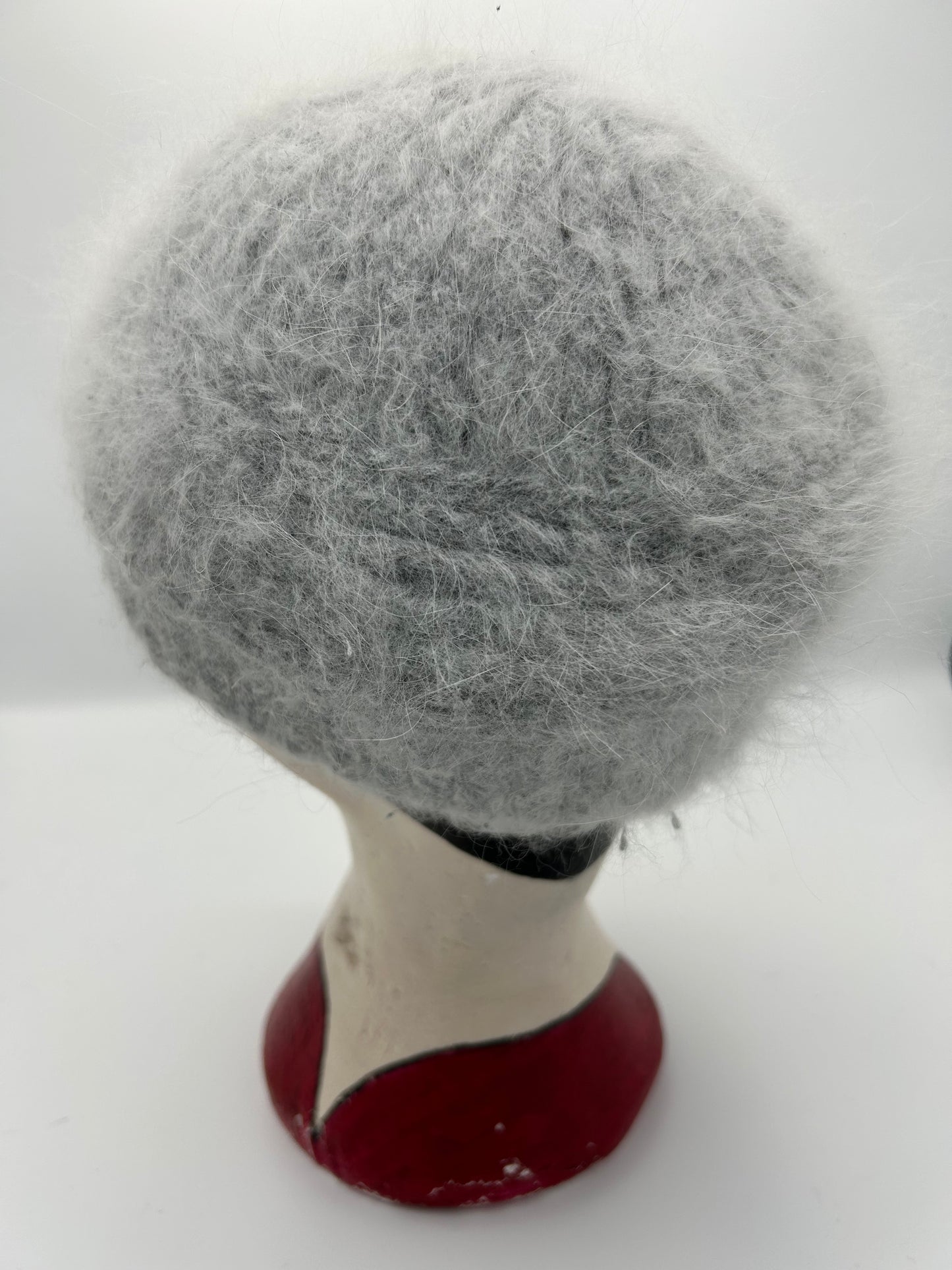 Vintage 1970s C&A Pale Grey Chunky 80% Angora Super Soft Beanie Style Winter Hat