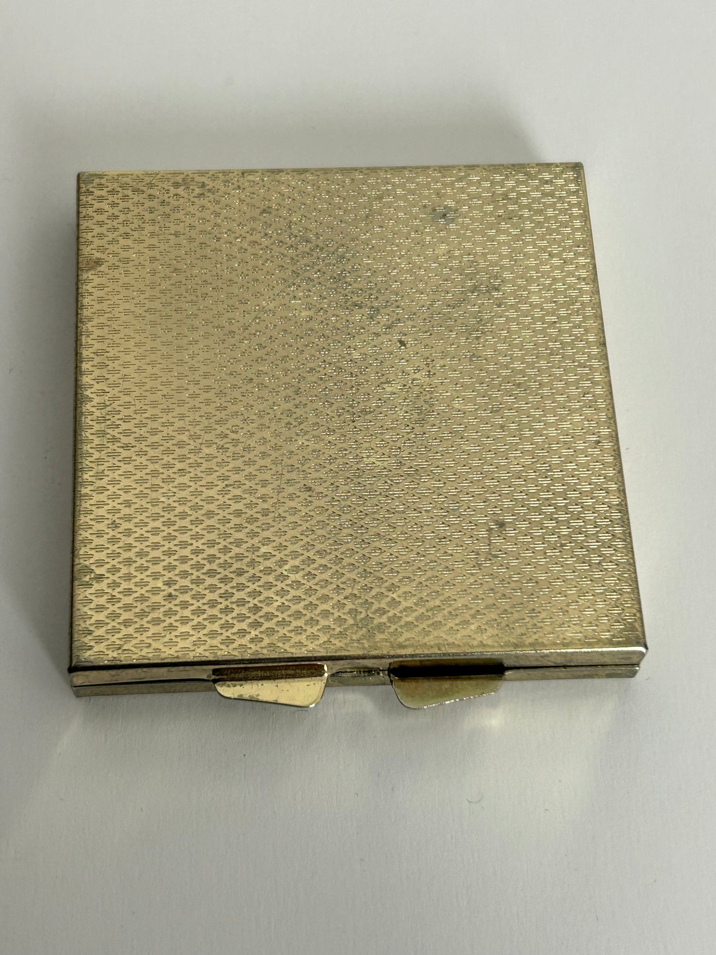 Vintage Silver Tone Base Metal Pink Deco Pattern Square Compact Mirror