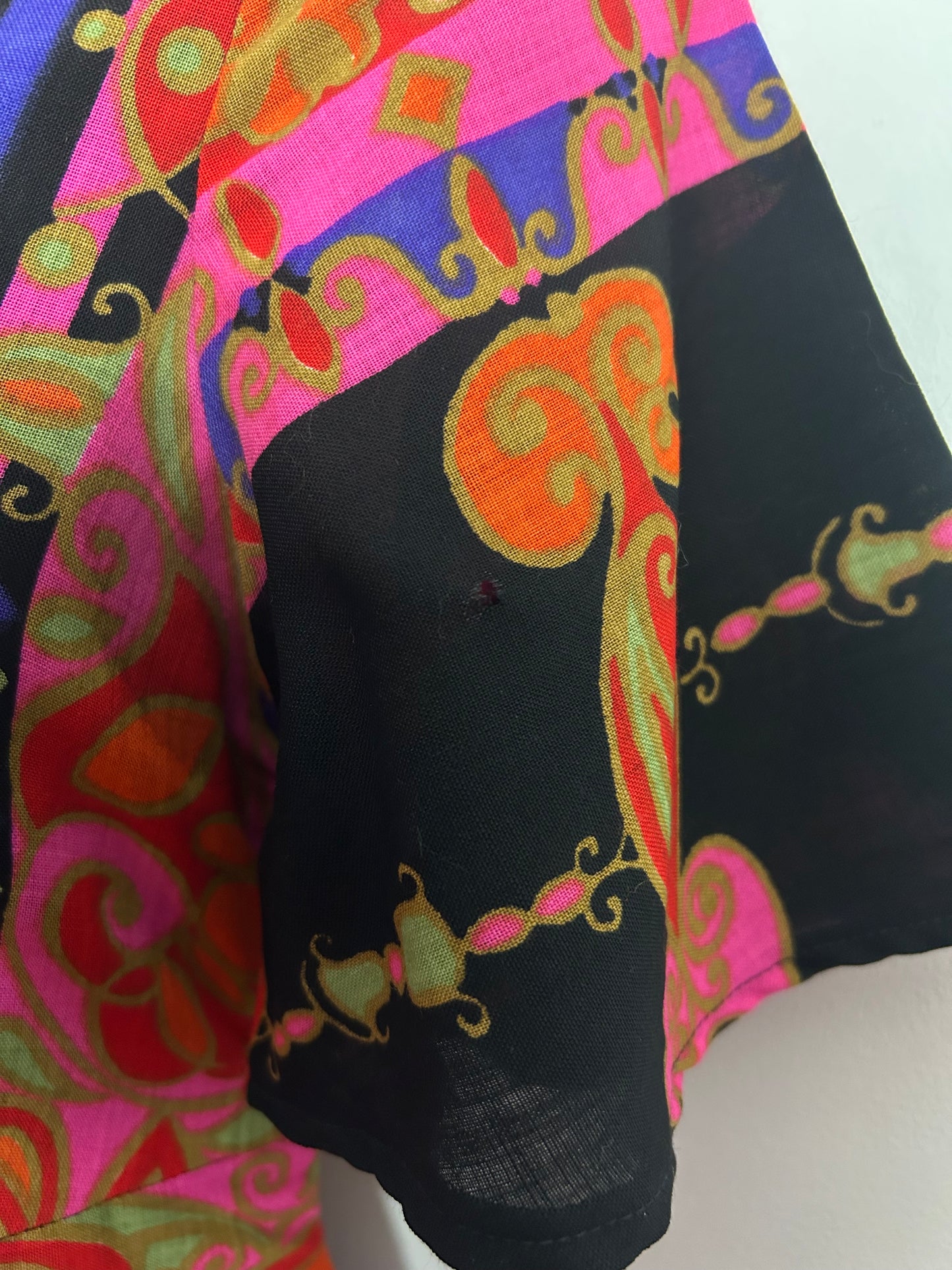 Vintage 1970s PEGGY LANE Size 8 Black Pink Purple Red & Green Abstract Print Pure New Wool Boho Maxi Dress