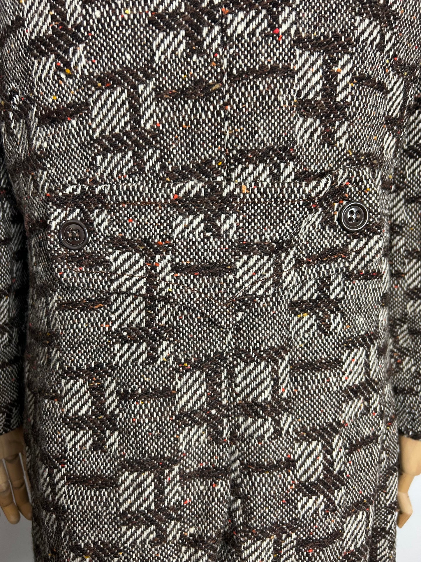 Vintage Early 1970s PEGGY LANE Size 12 Brown Tweed 70% Wool Double Breasted Winter Coat (Small Issue)