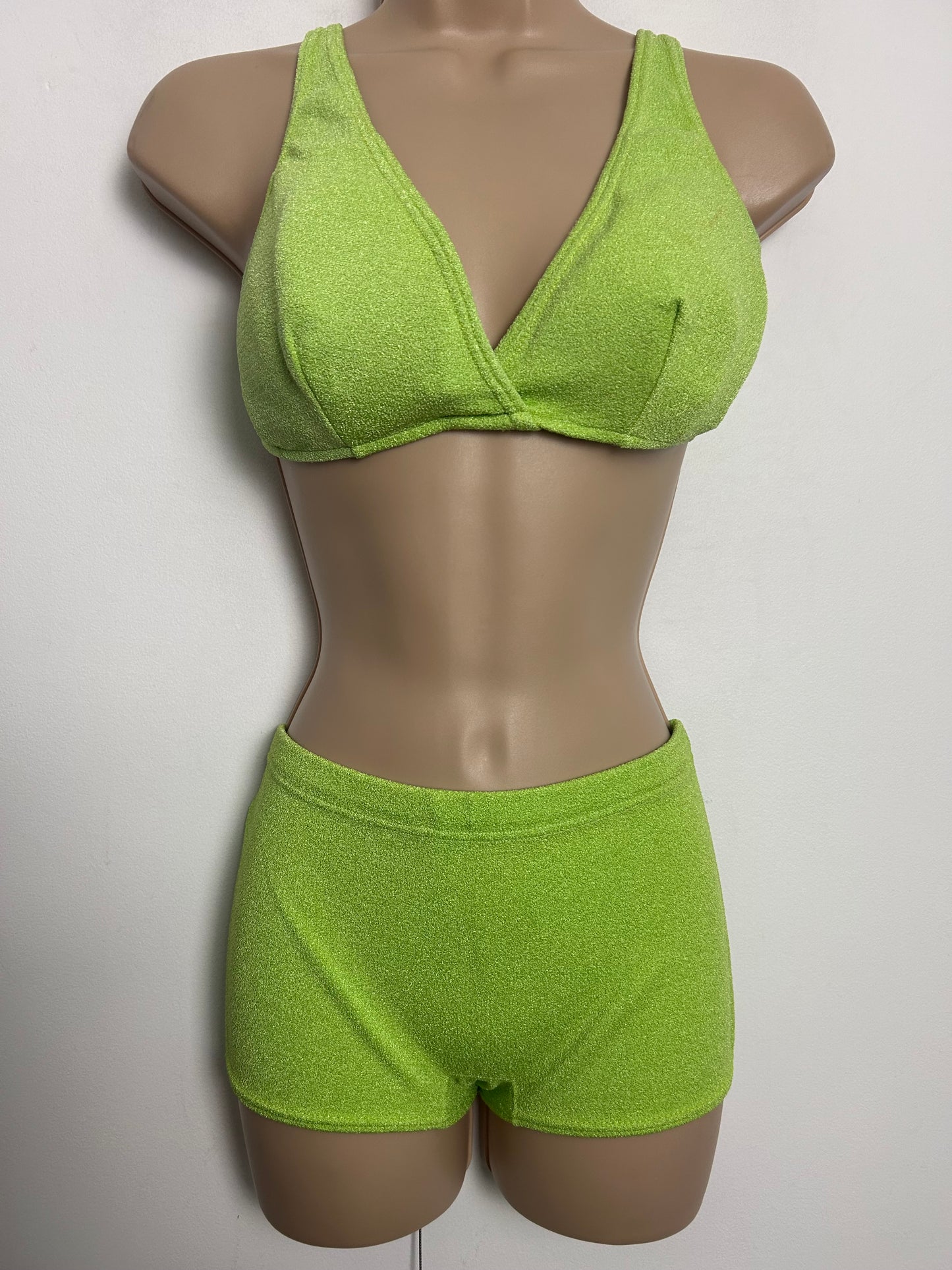 Vintage Late 1960s Size 12 Lime Green Two Piece Shorts Style Bikini