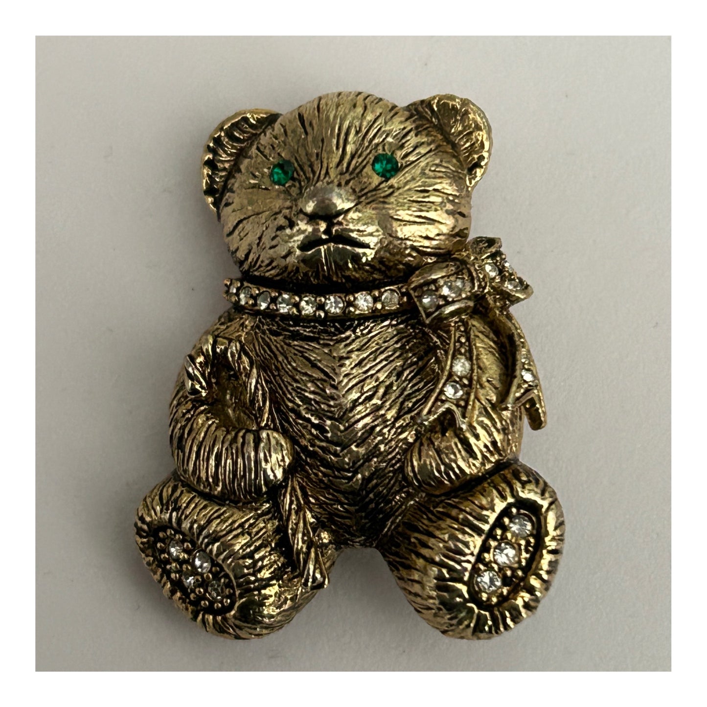 Vintage Cute Little Gold Tone Diamante Set Little Teddy Bear Pin Brooch