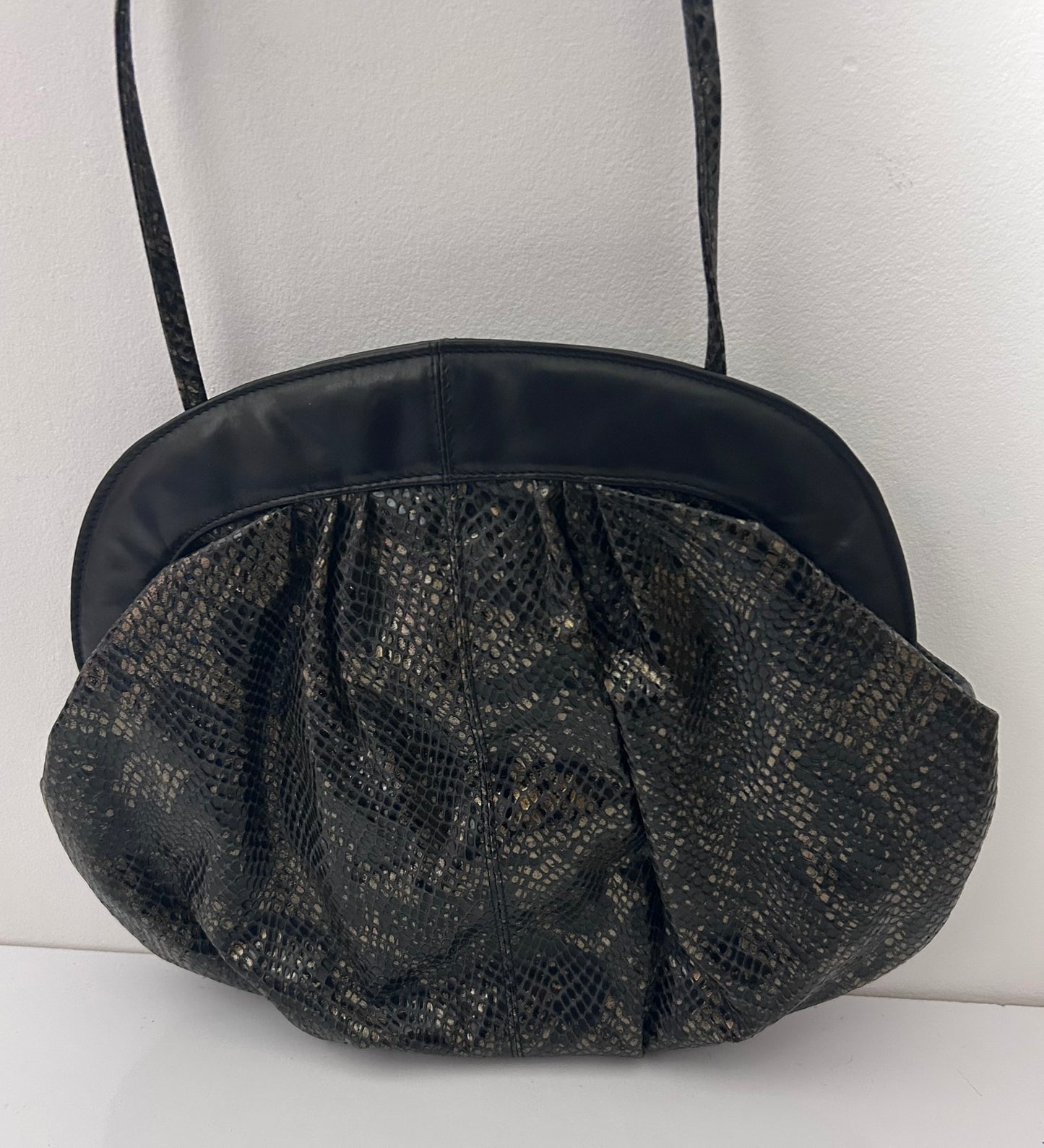 Vintage 1980s RENATA Black & Silver Mock Snake Skin Popper Fastening Shoulder Bag