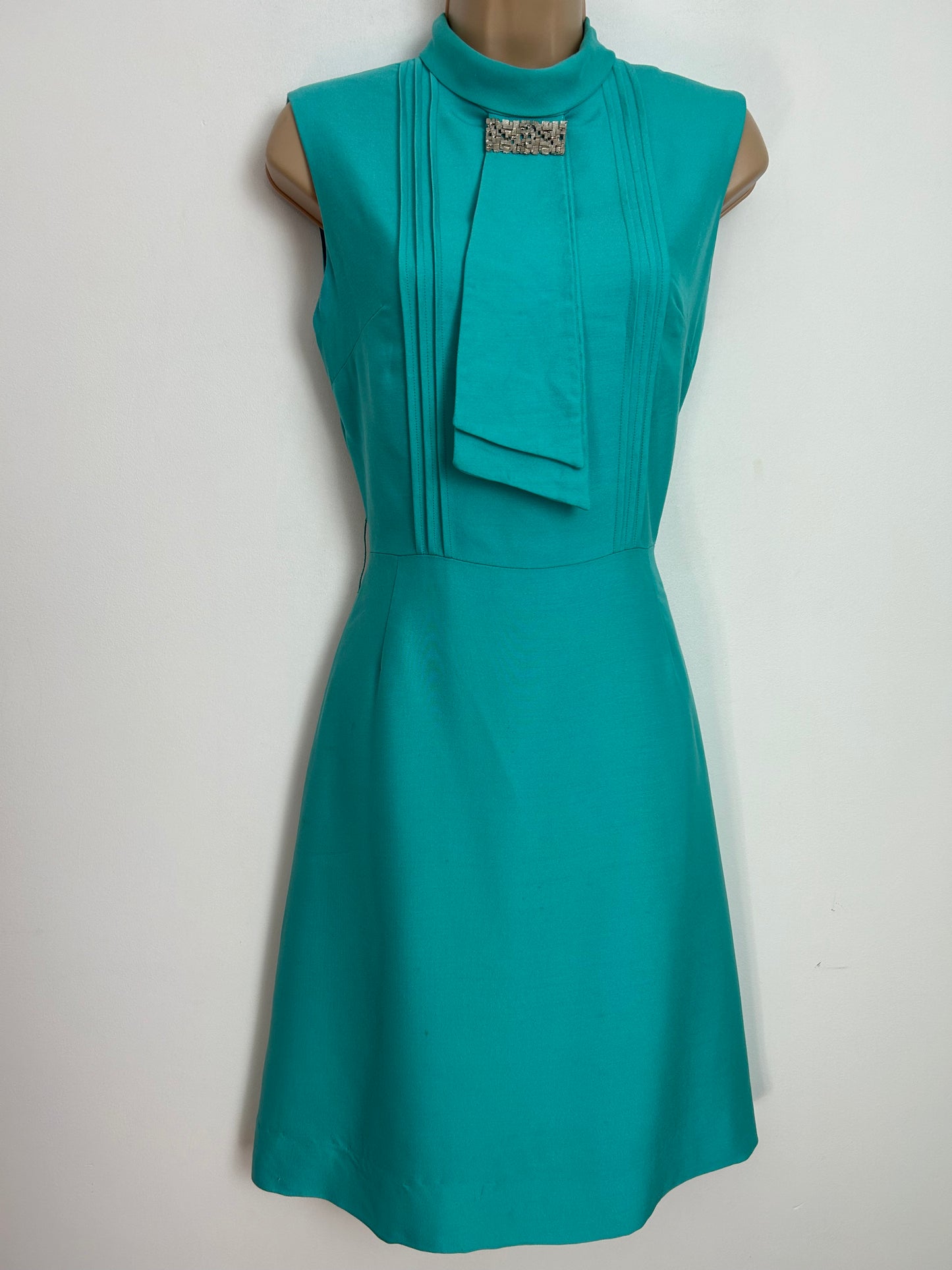 Vintage 1960s PETER BARRON UK Size 10 Turquoise Two Piece Mod Dress Suit