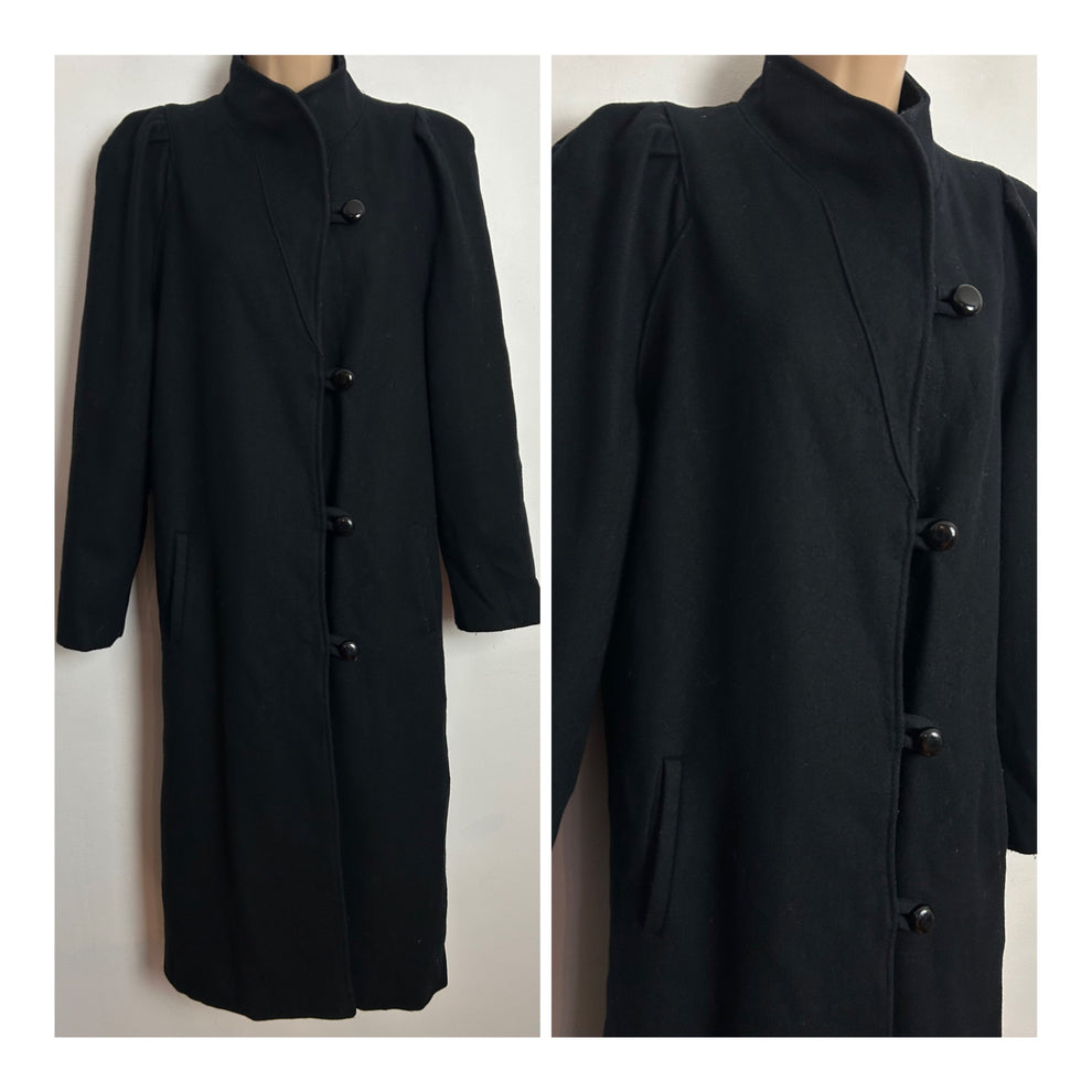 Vintage 1980s BEAU BREM UK Size 12 Black Wool Mix Long Length Coat ...