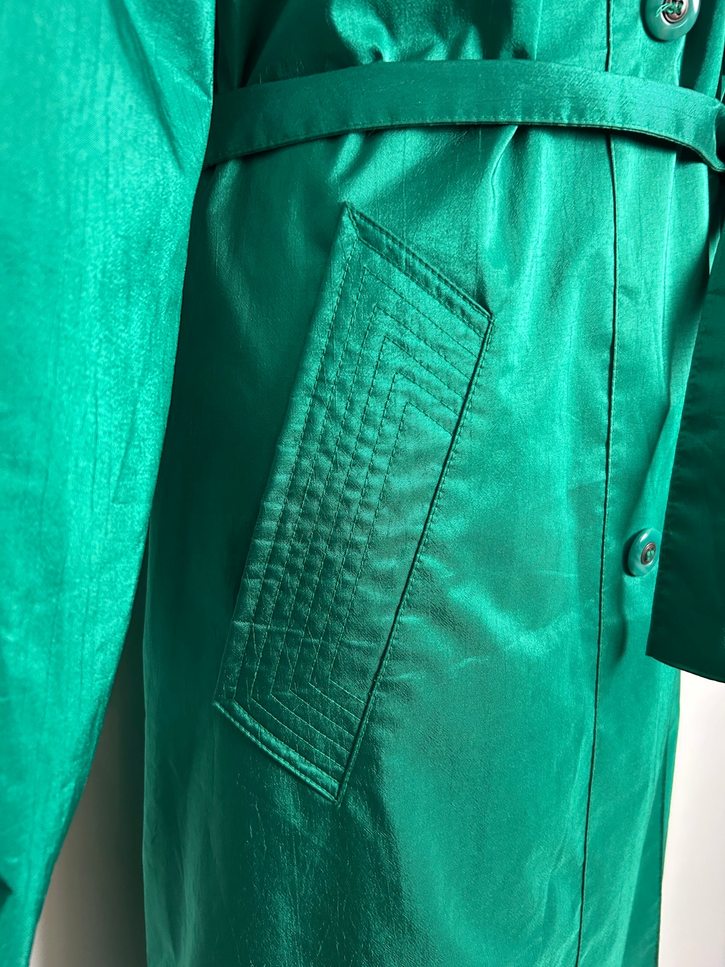 Vintage 1980s BRITISH MIST Size 12-14 Emerald Green Belted Trench Coat