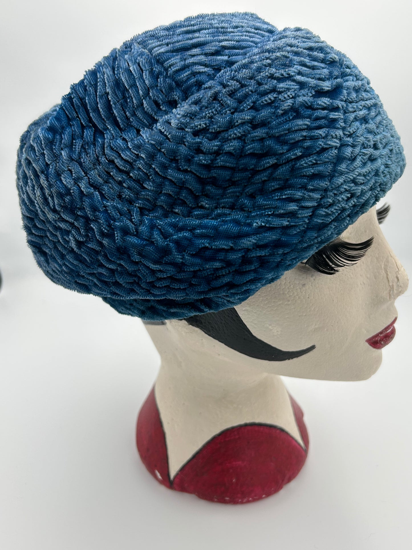 Vintage 1960s Petrol Blue Velvet Cloche/Turban Style Hat