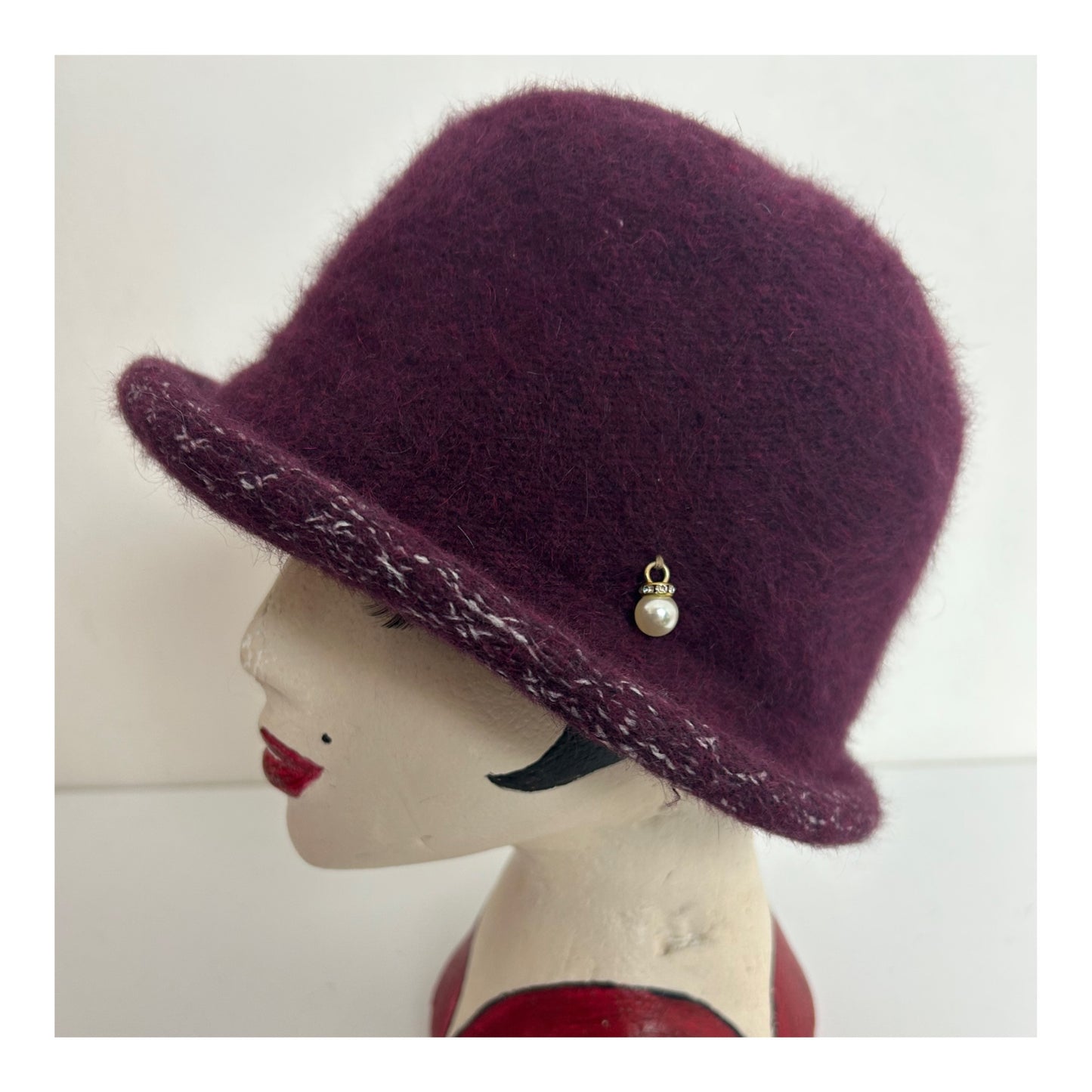 Vintage Burgundy Wool & Angora Mix Semi Structured Hat
