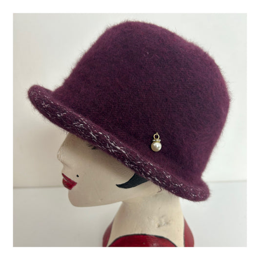 Vintage Burgundy Wool & Angora Mix Semi Structured Hat