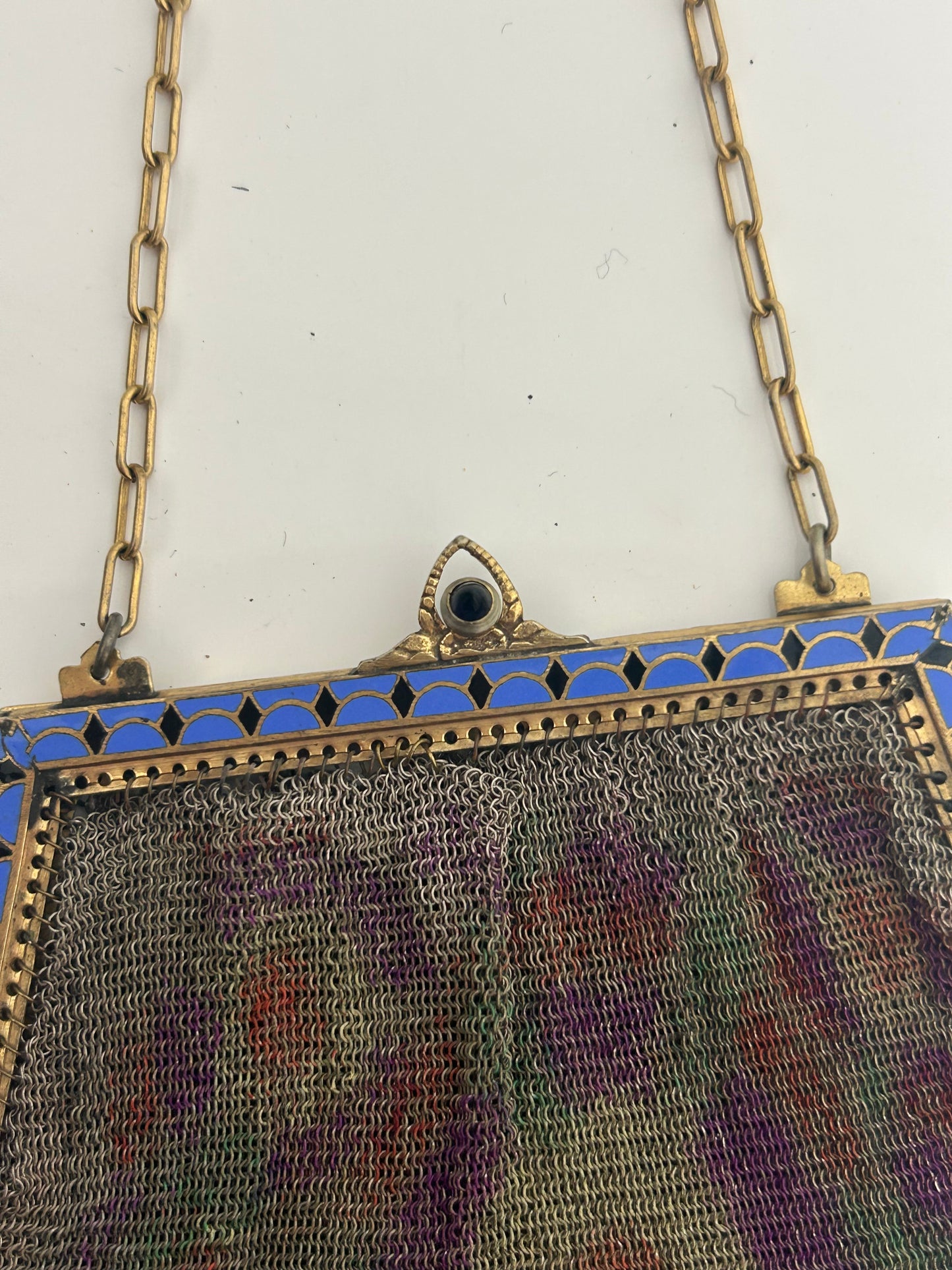 Vintage Antique 1920s Art Deco Small Fine Mesh Enamel Frame Handbag/Purse
