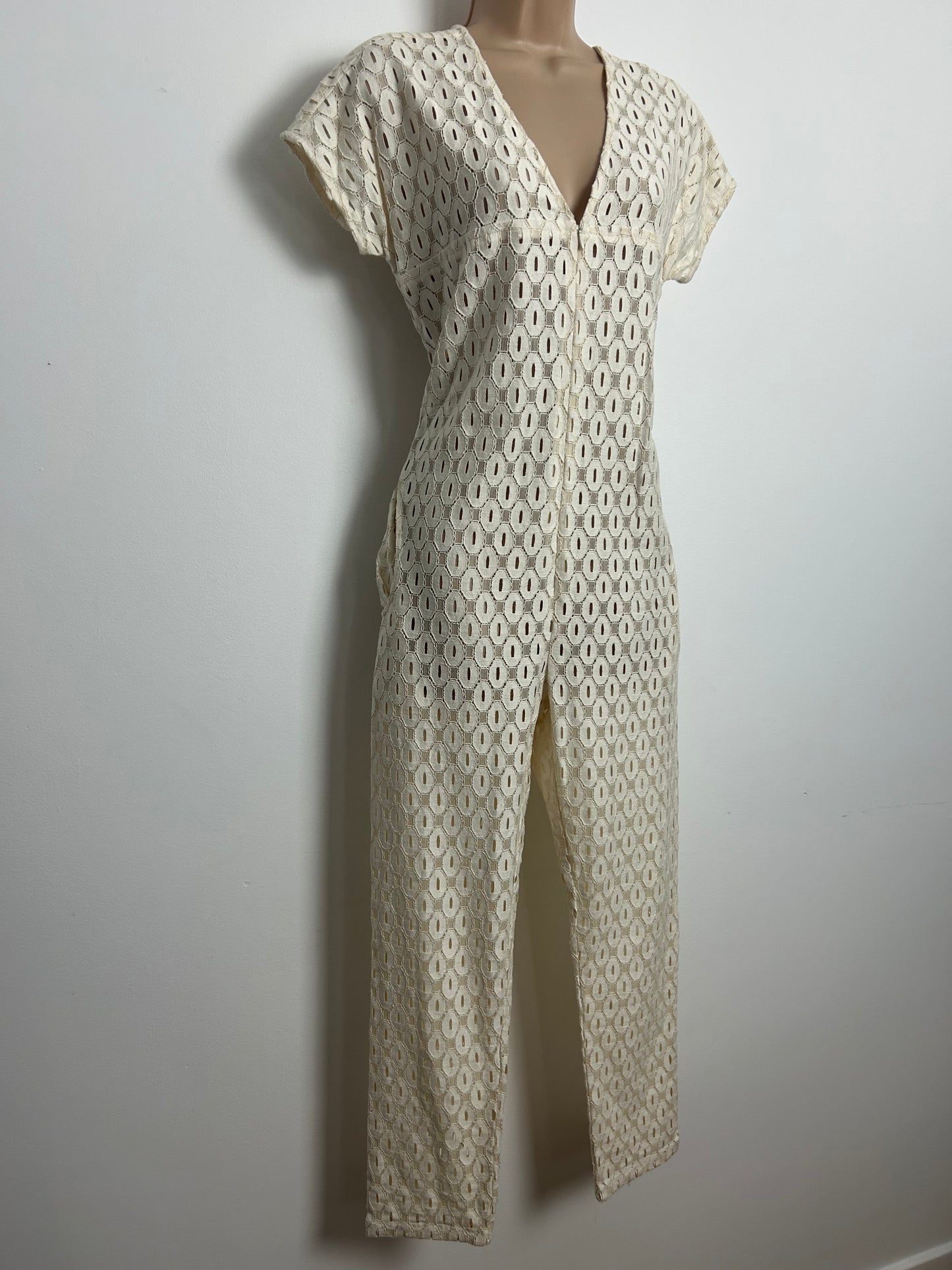 Designer RACHEL COMEY Size 2 (UK Size 10) Cream Cotton Mix Lace "Glinda" Jumpsuit RRP £664 £