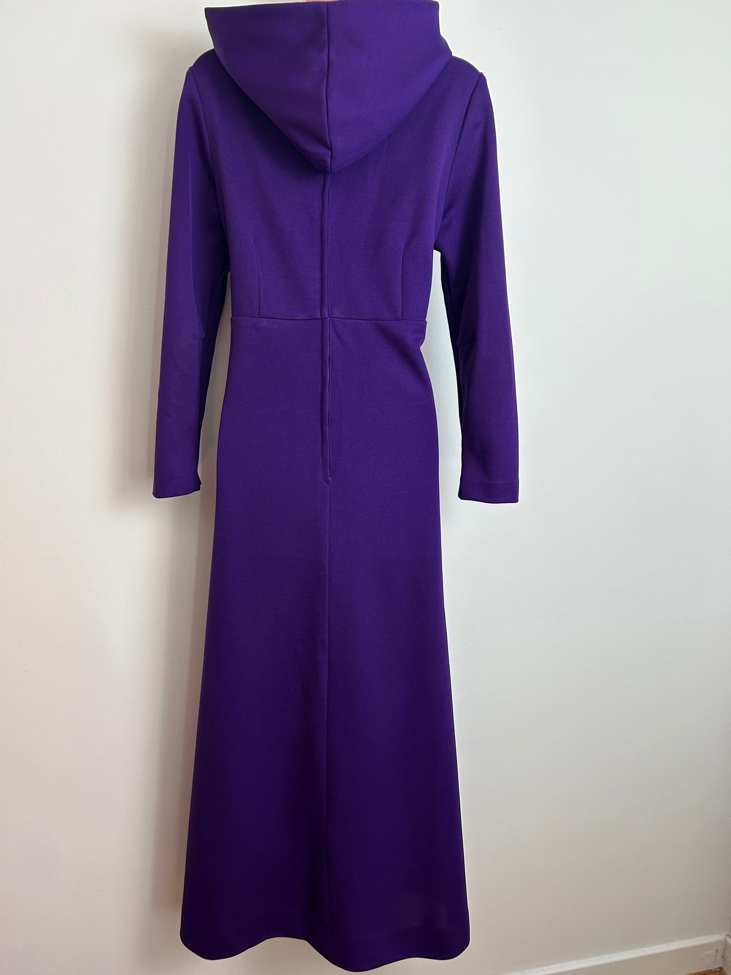 Vintage 1970s HENRIQUES OF LONDON Size 14 Purple Hooded Long Sleeve Maxi Dress