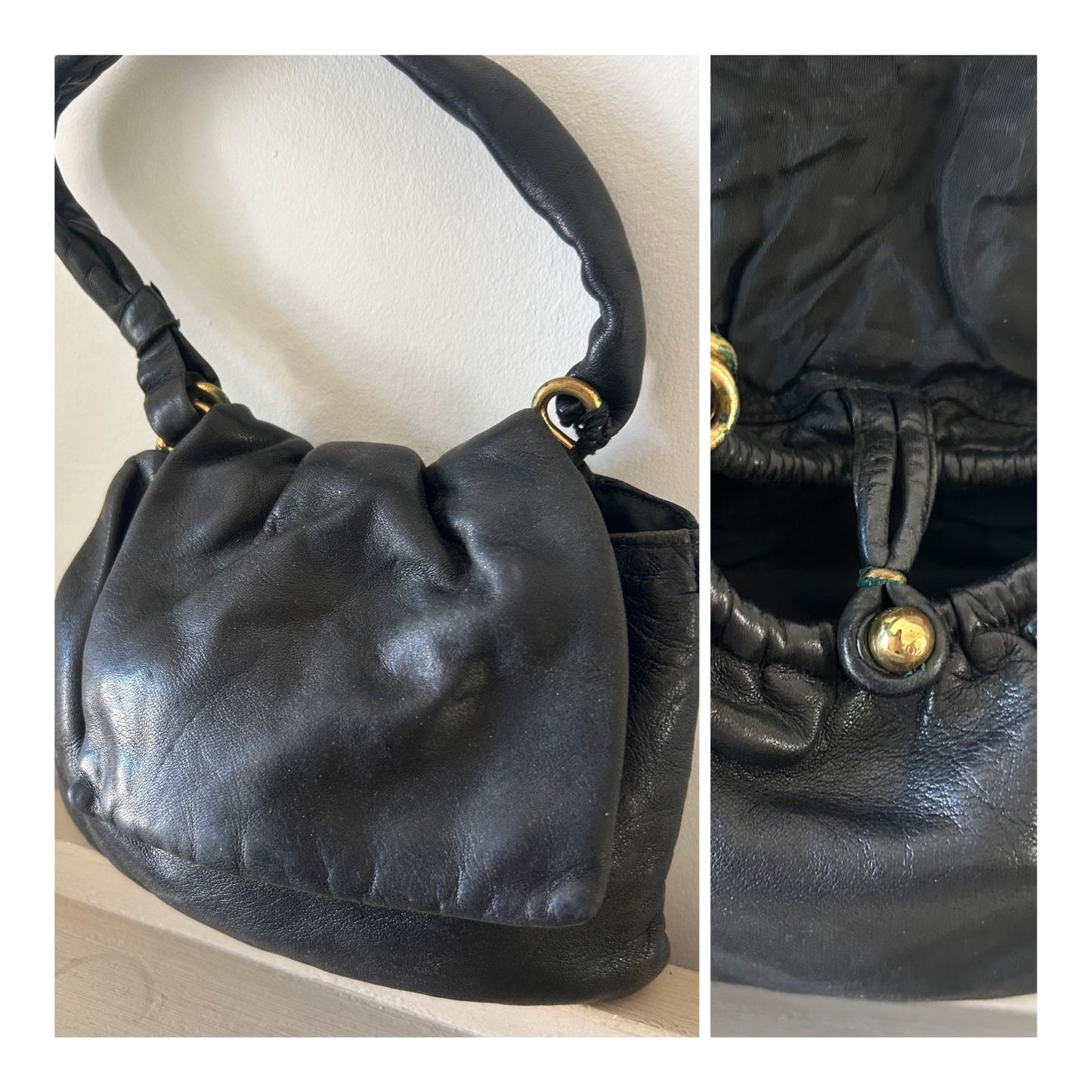 Vintage 1960s Small Leather Pouch Style Bag With Small Handle