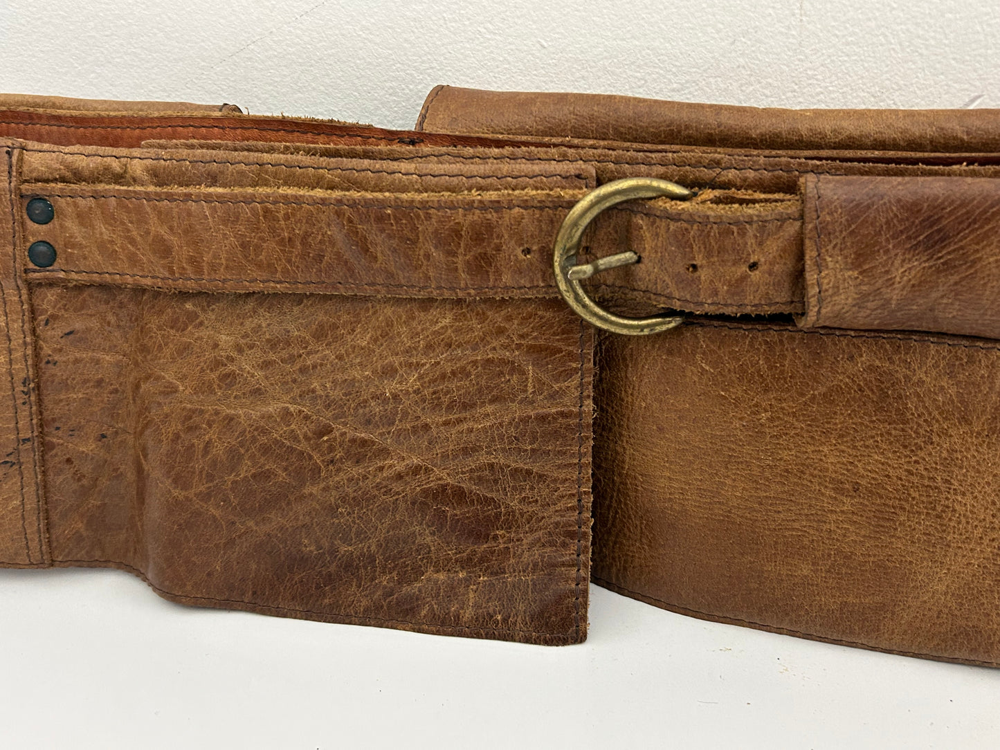 Vintage 1970s Dark Tan Brown Leather Money Market Traders Utility Belt