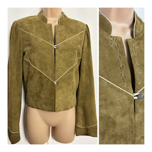 Vintage Late 1970s/Early 1980s UK Size 10 Sandy Beige Real Suede Stitch Detail Jacket