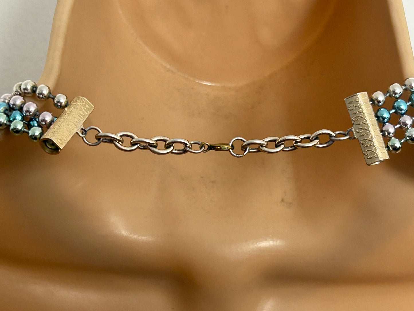 Vintage 1960s Pastel Colour Metal Bead Four Strand Choker Style Necklace