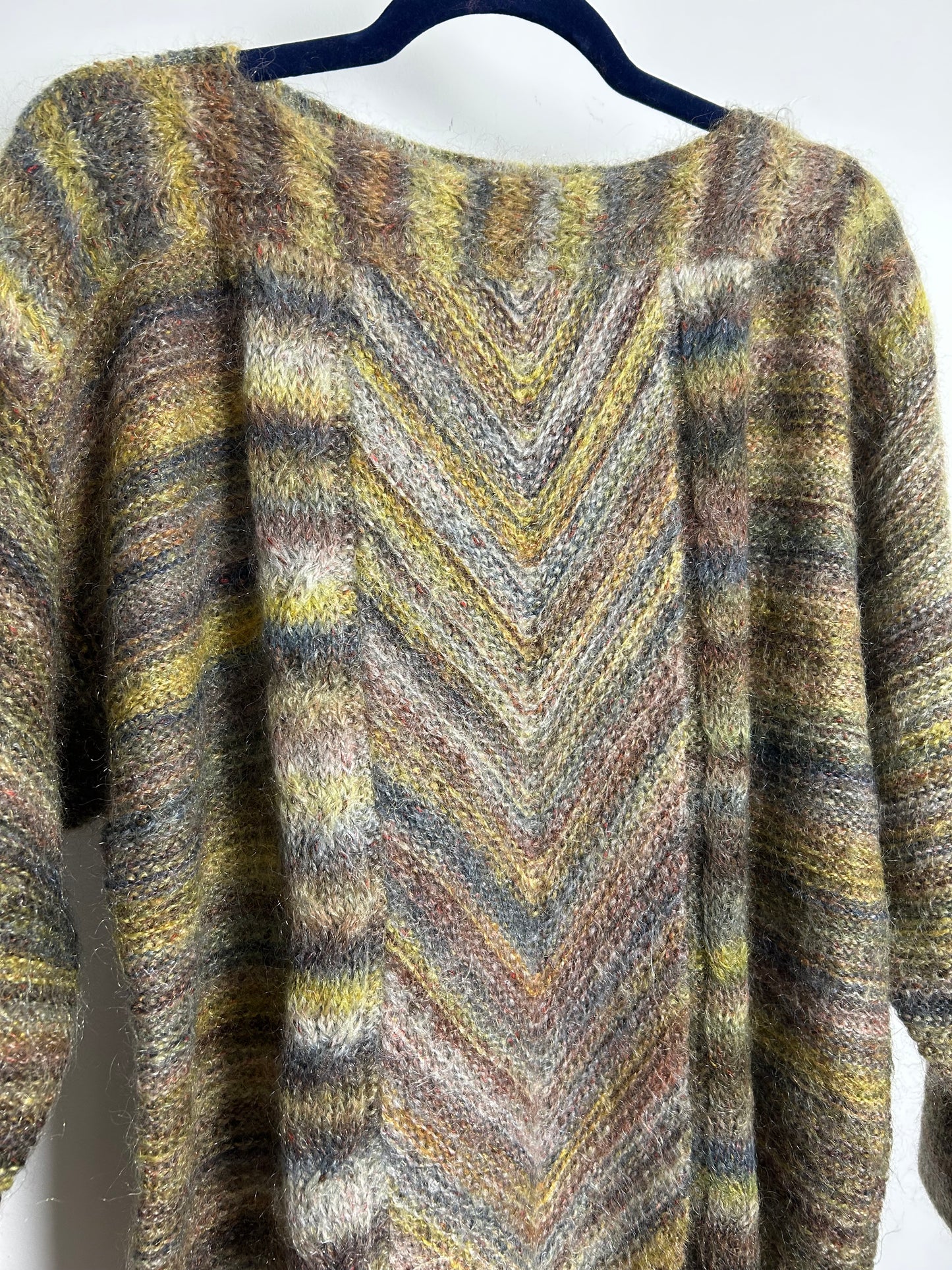 Vintage 1980s BLEYLE ITALY Up To Size 16 Brown & Green Tones Long Sleeve Mohair Mix Jumper
