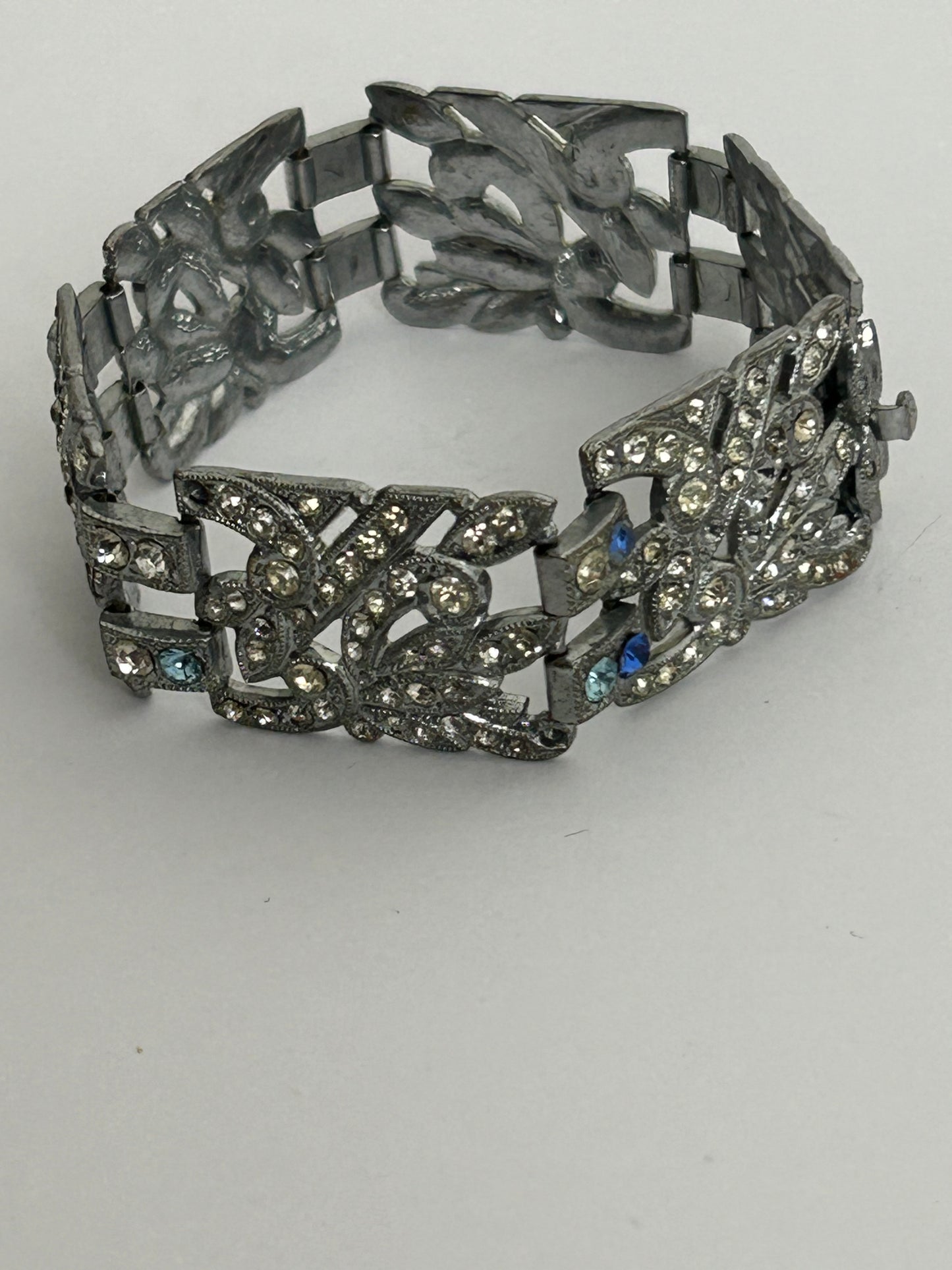 Vintage 1960s Silver Tone Paste Diamante Panelled Bracelet - Please Read